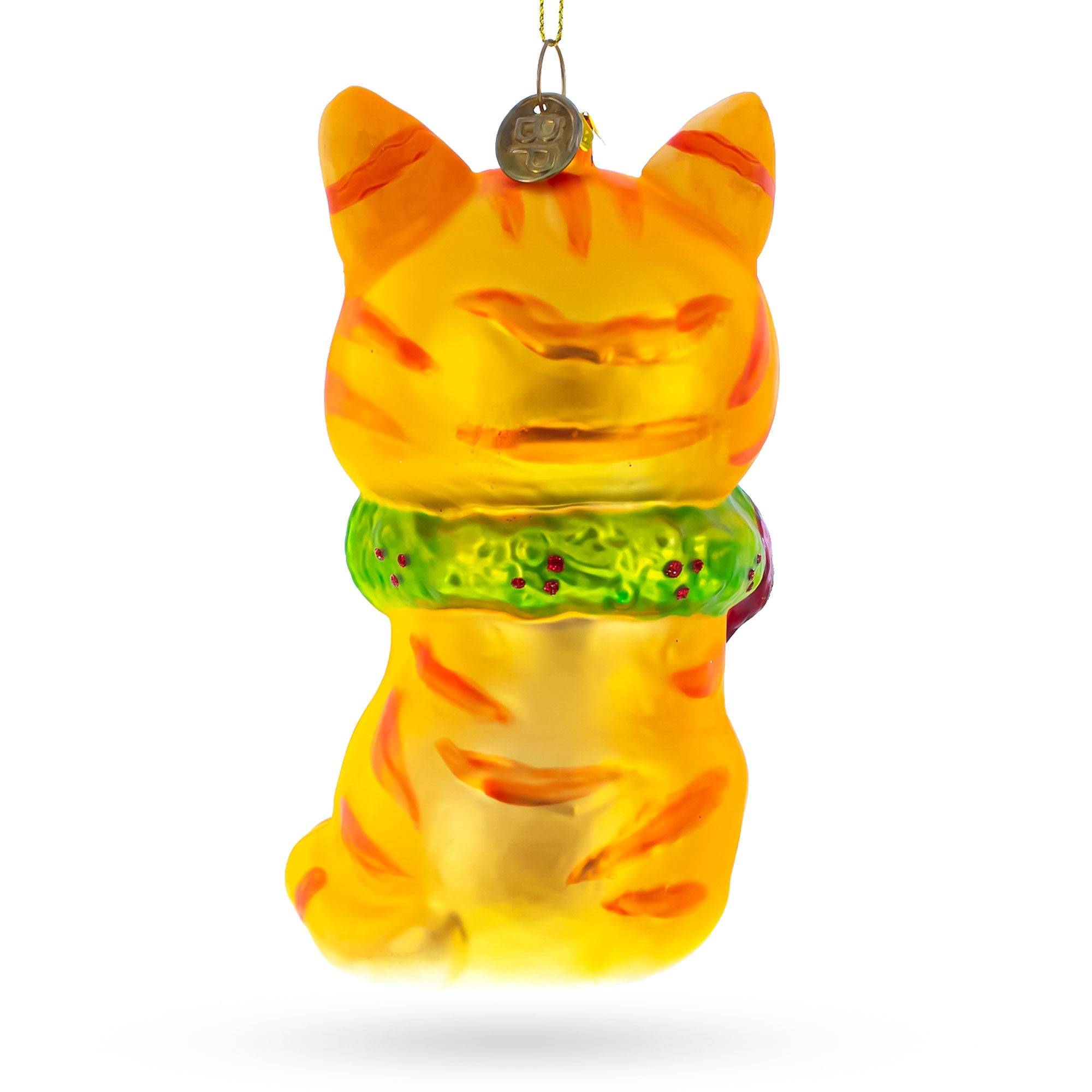 Orange Tabby Cat with Scarf Glass Christmas Ornament