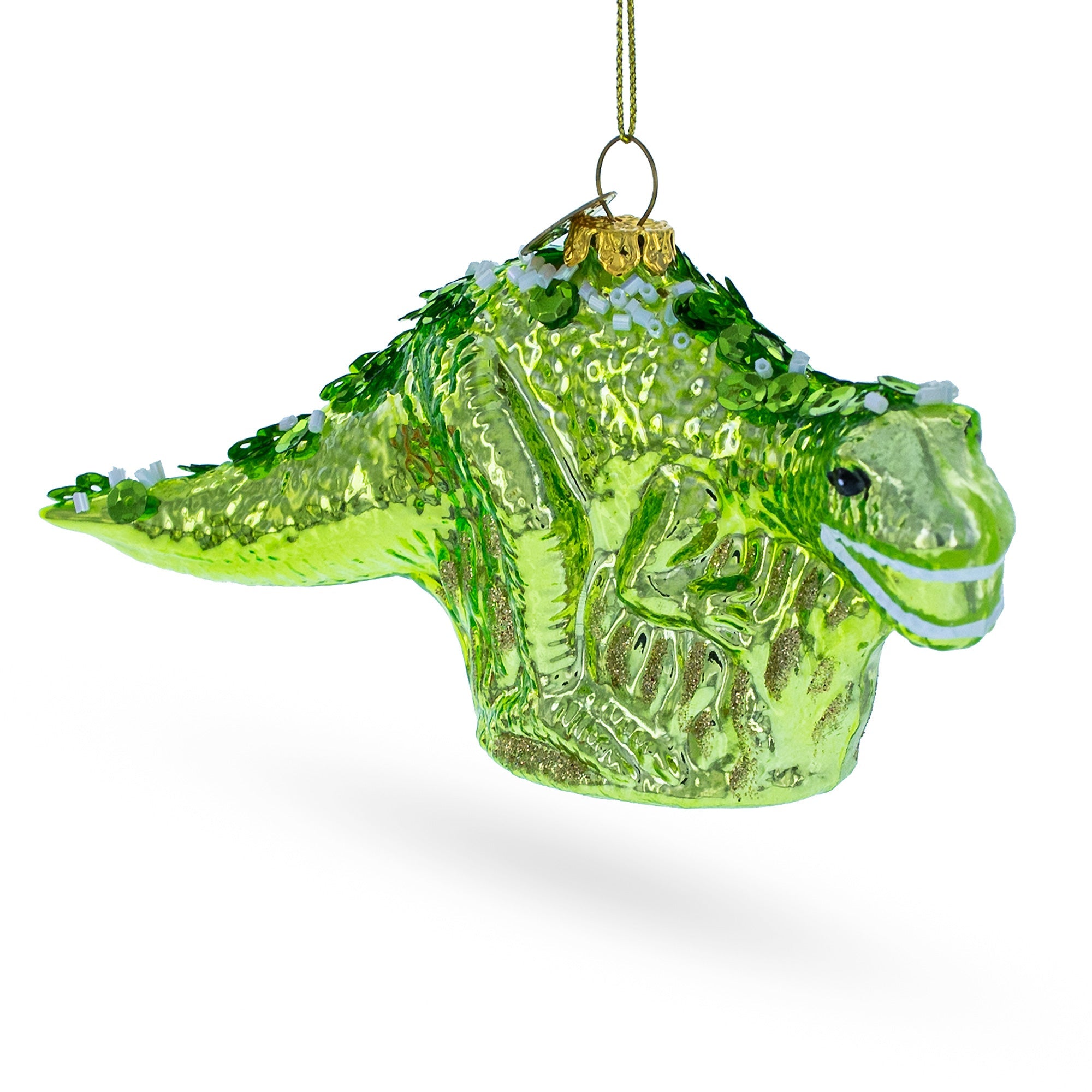 Green Dinosaur with Beads Glass Christmas Ornament
