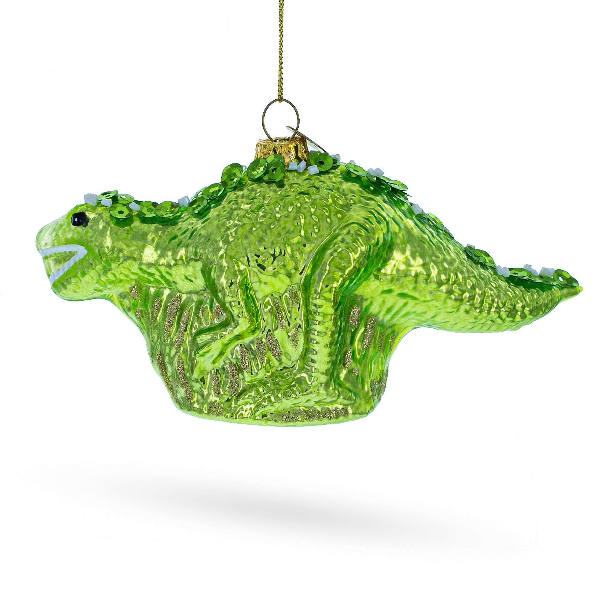 Green Dinosaur with Beads Glass Christmas Ornament