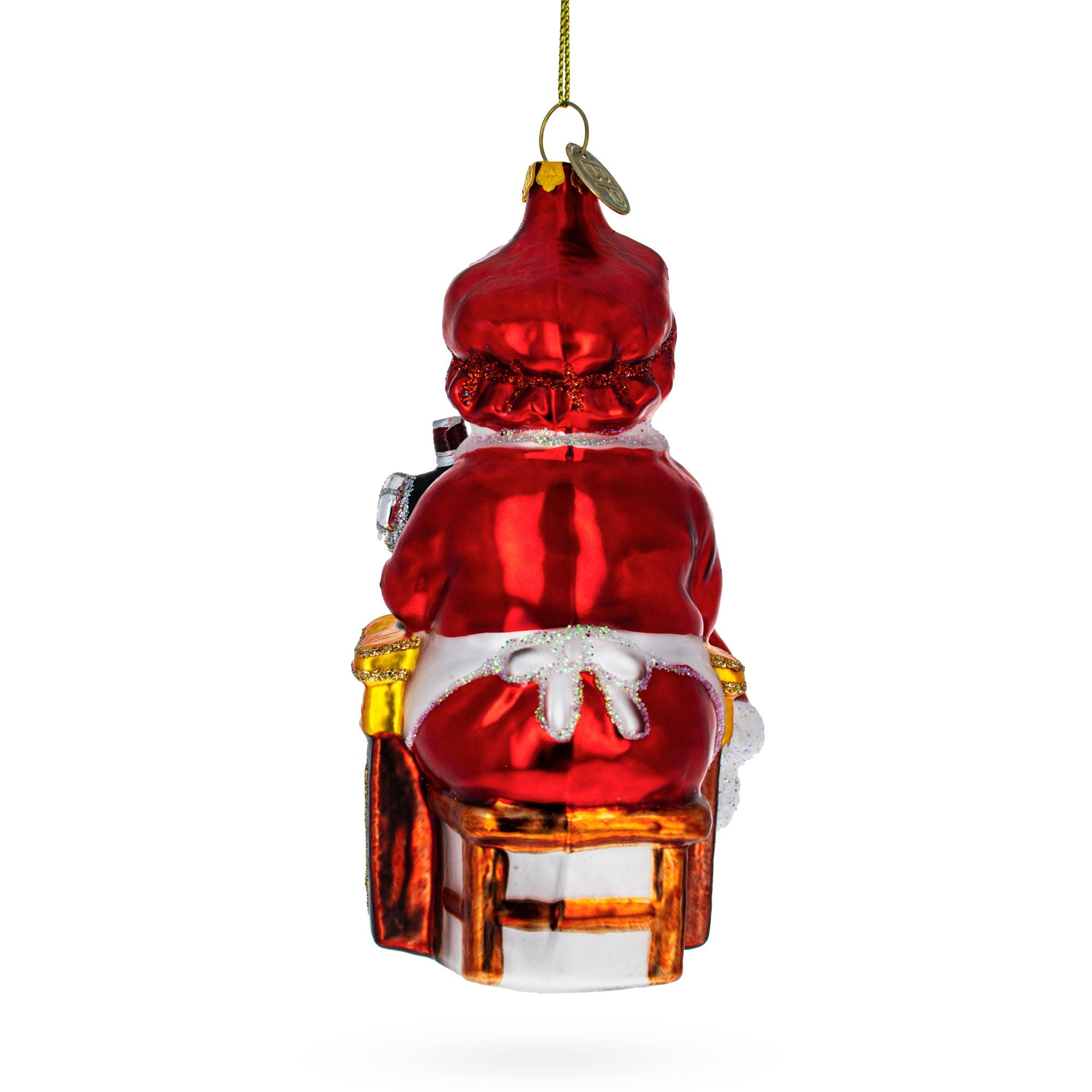 Mrs. Claus and Sewing Machine Glass Christmas Ornament