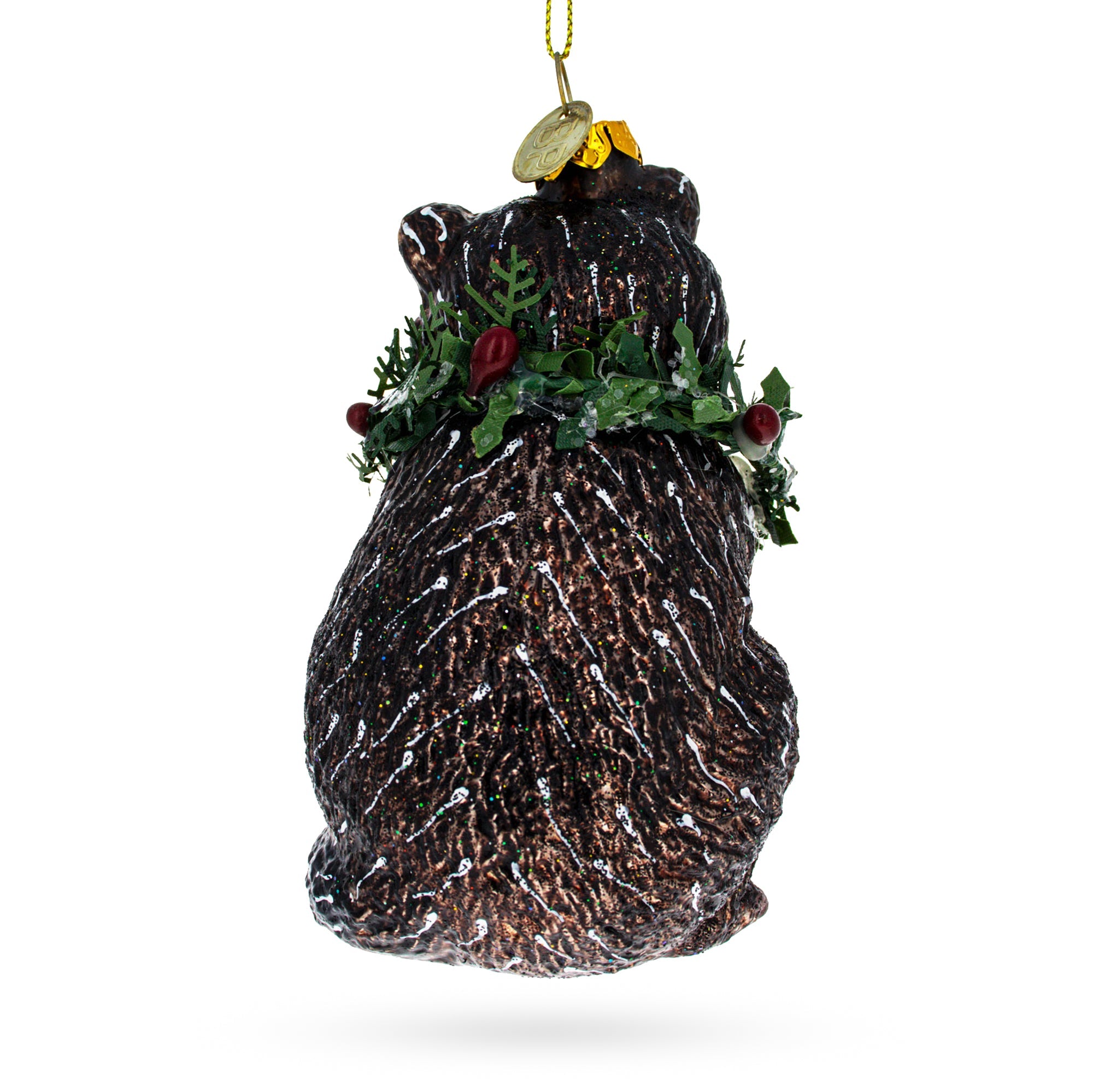 Racoon with Wreath Glass Christmas Ornament