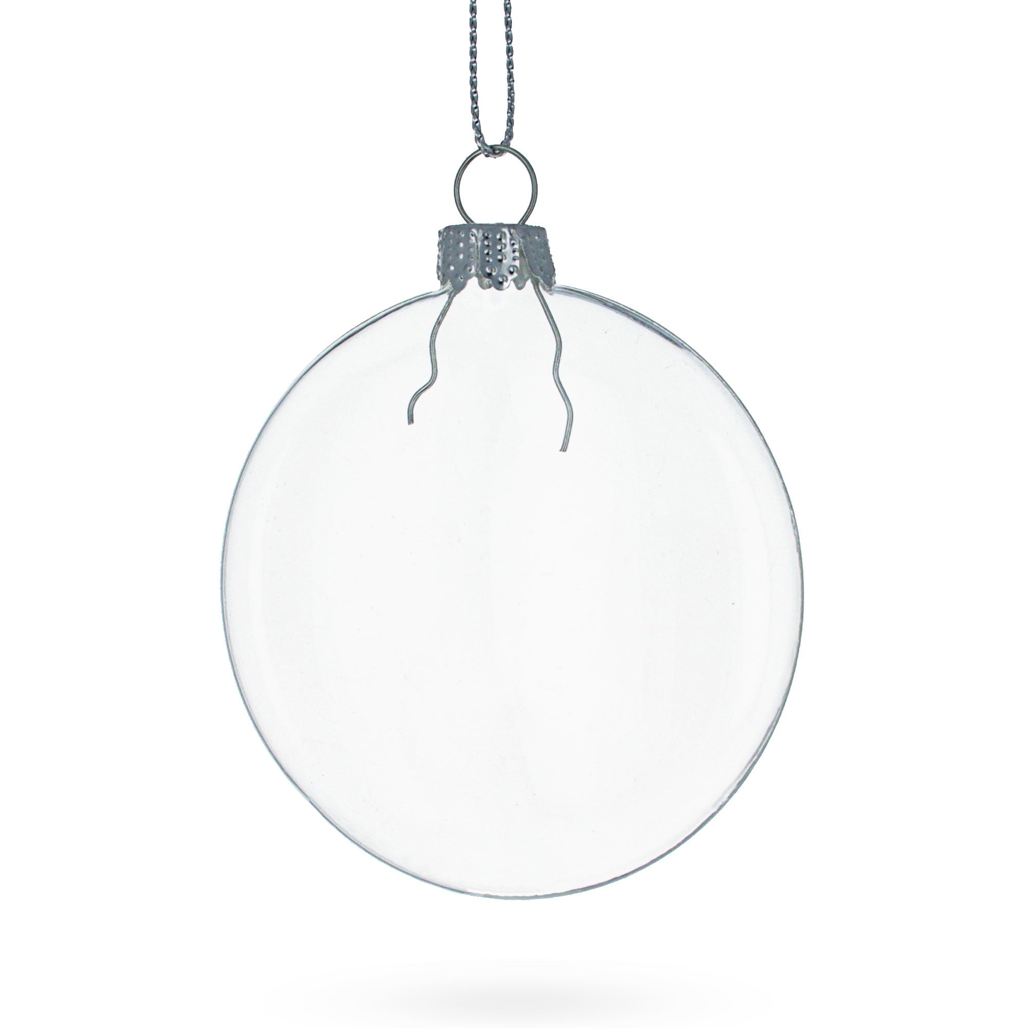 Set of 3 Flat Disc Clear Glass Christmas Ornaments 3.7 Inches