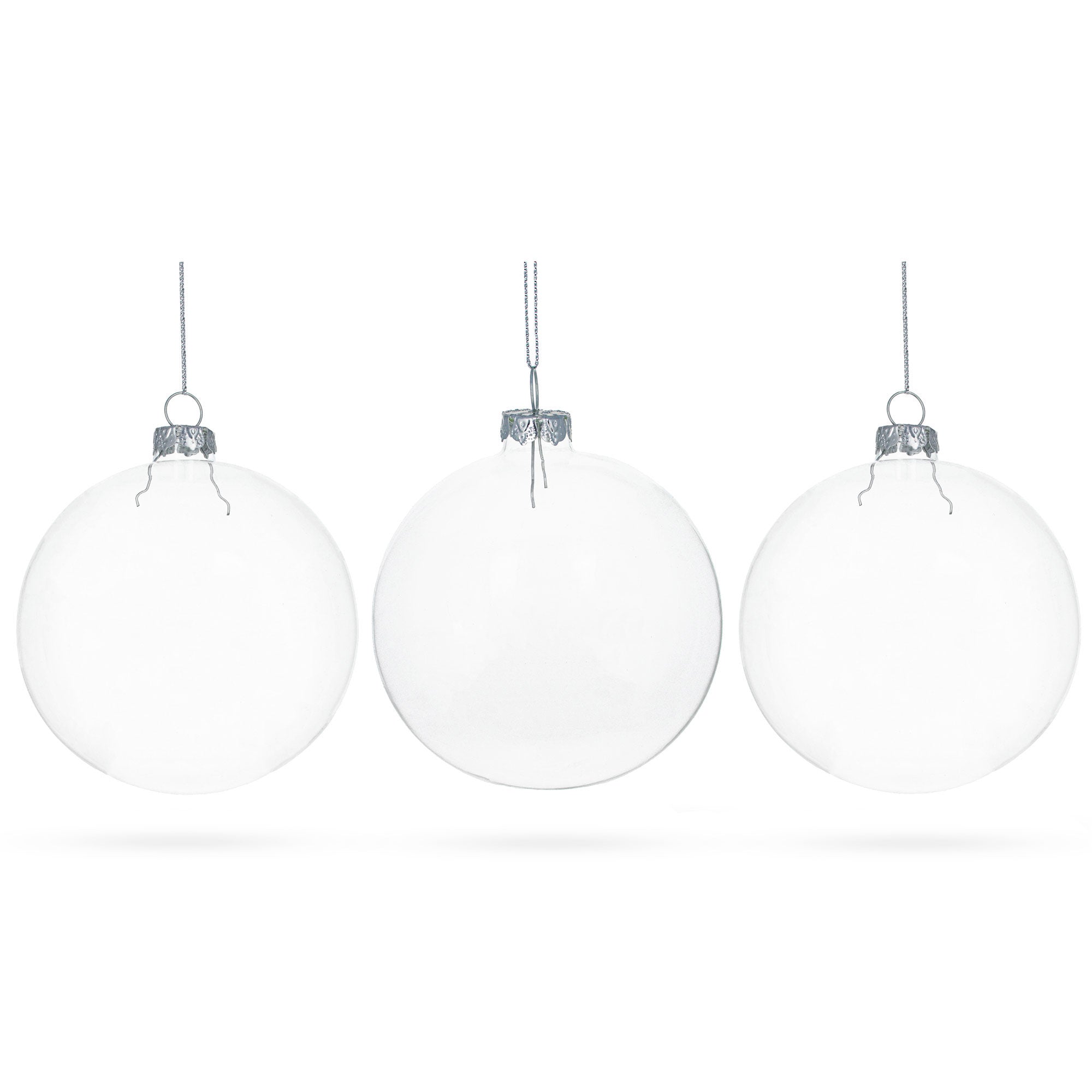 Set of 3 Clear Glass Ball Christmas Ornaments 4.7 Inches