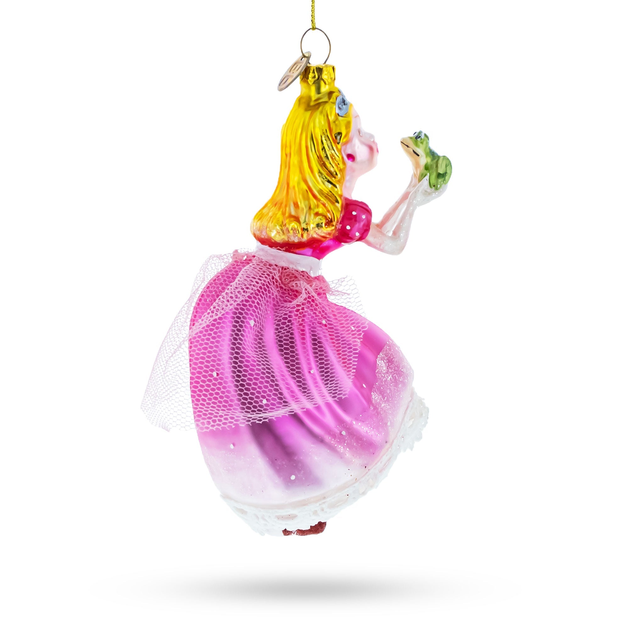 Princess Kissing Frog Prince Glass Christmas Ornament