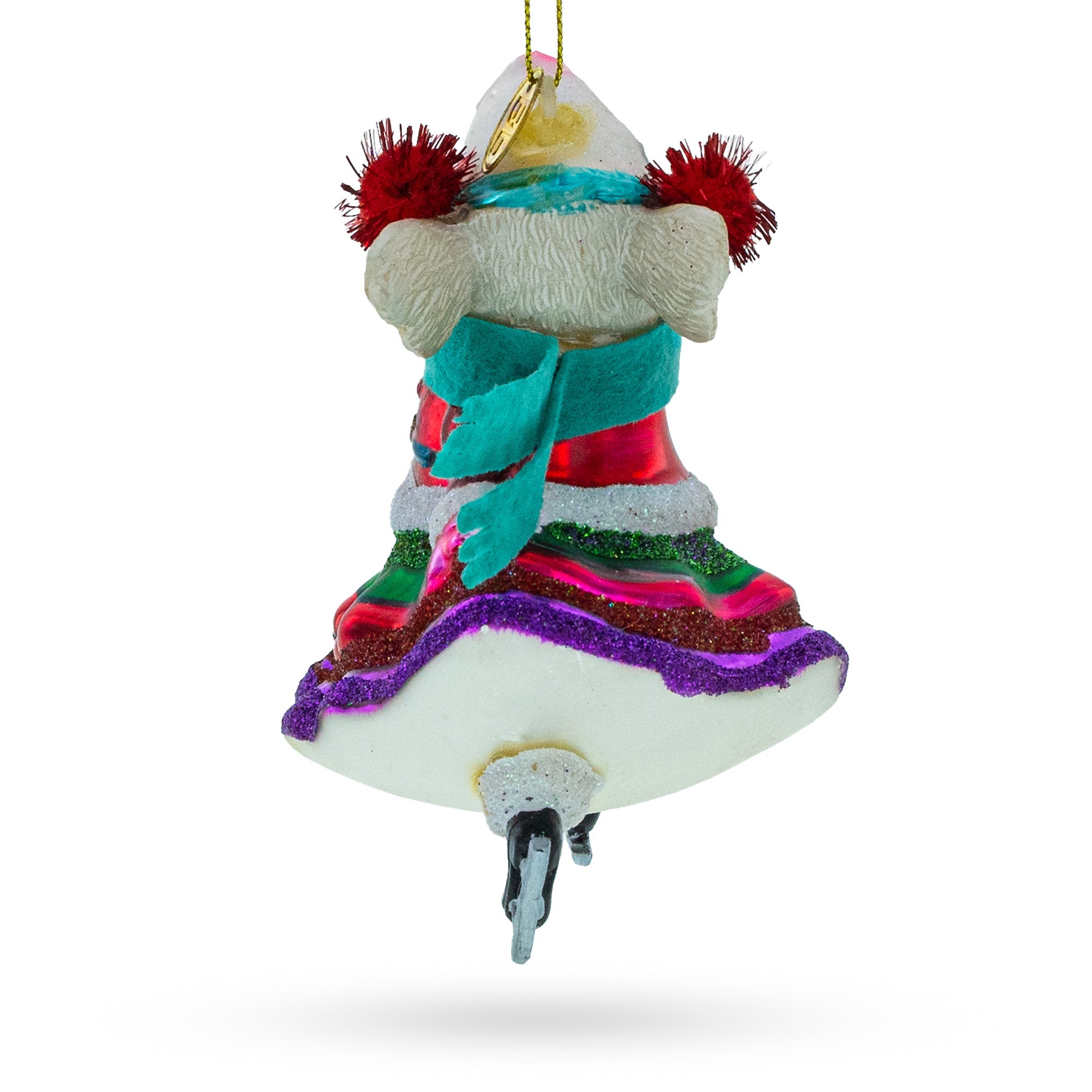 Mouse on Ice Skates Glass Christmas Ornament