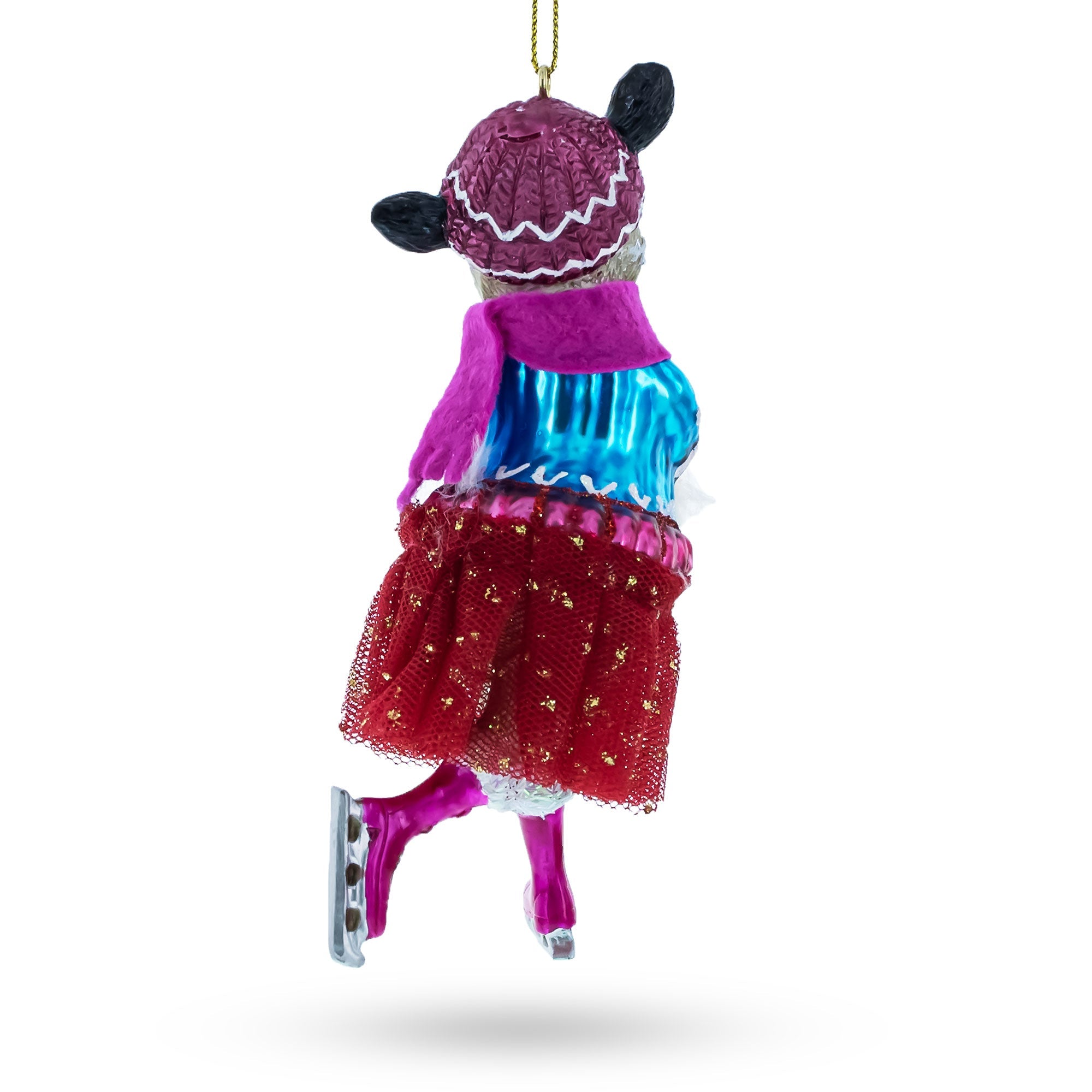 Cow Ice Skating in Winter Wonderland Glass Christmas Ornament