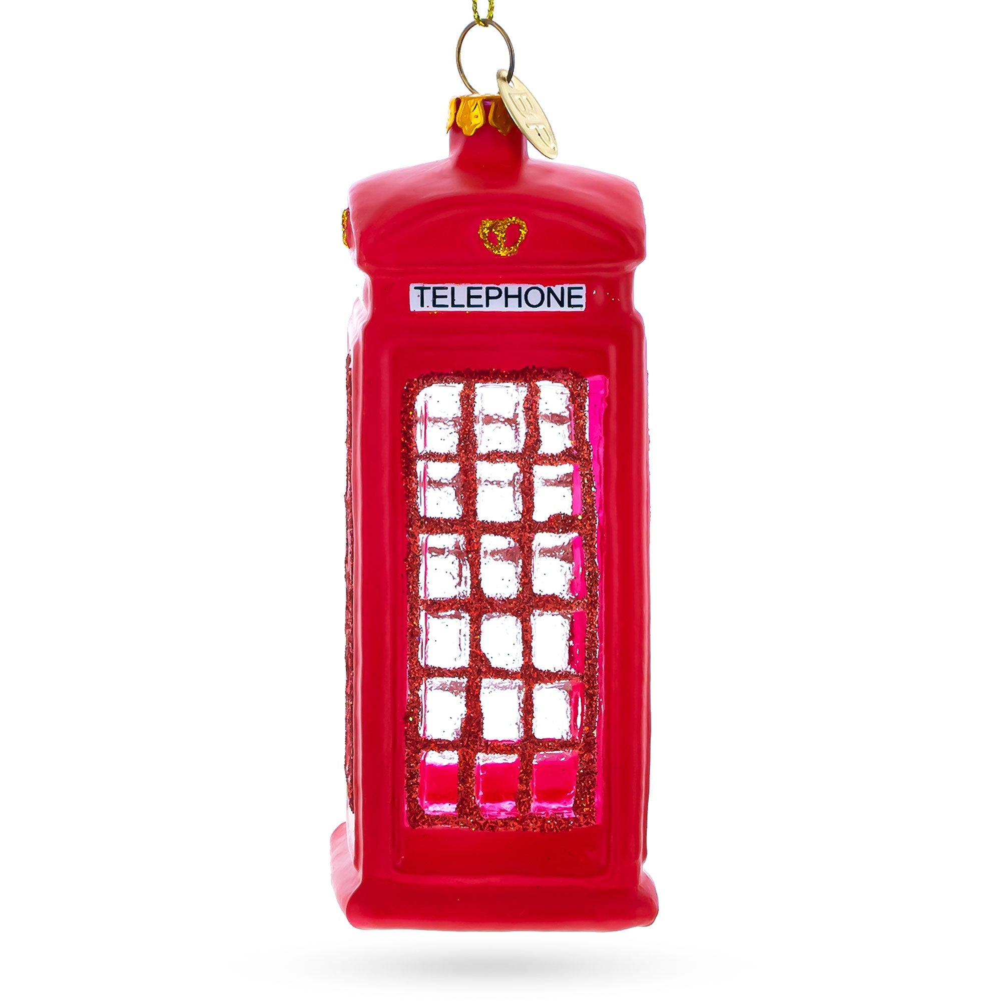 Red Telephone Booth in London, United Kingdom Glass Christmas Ornament