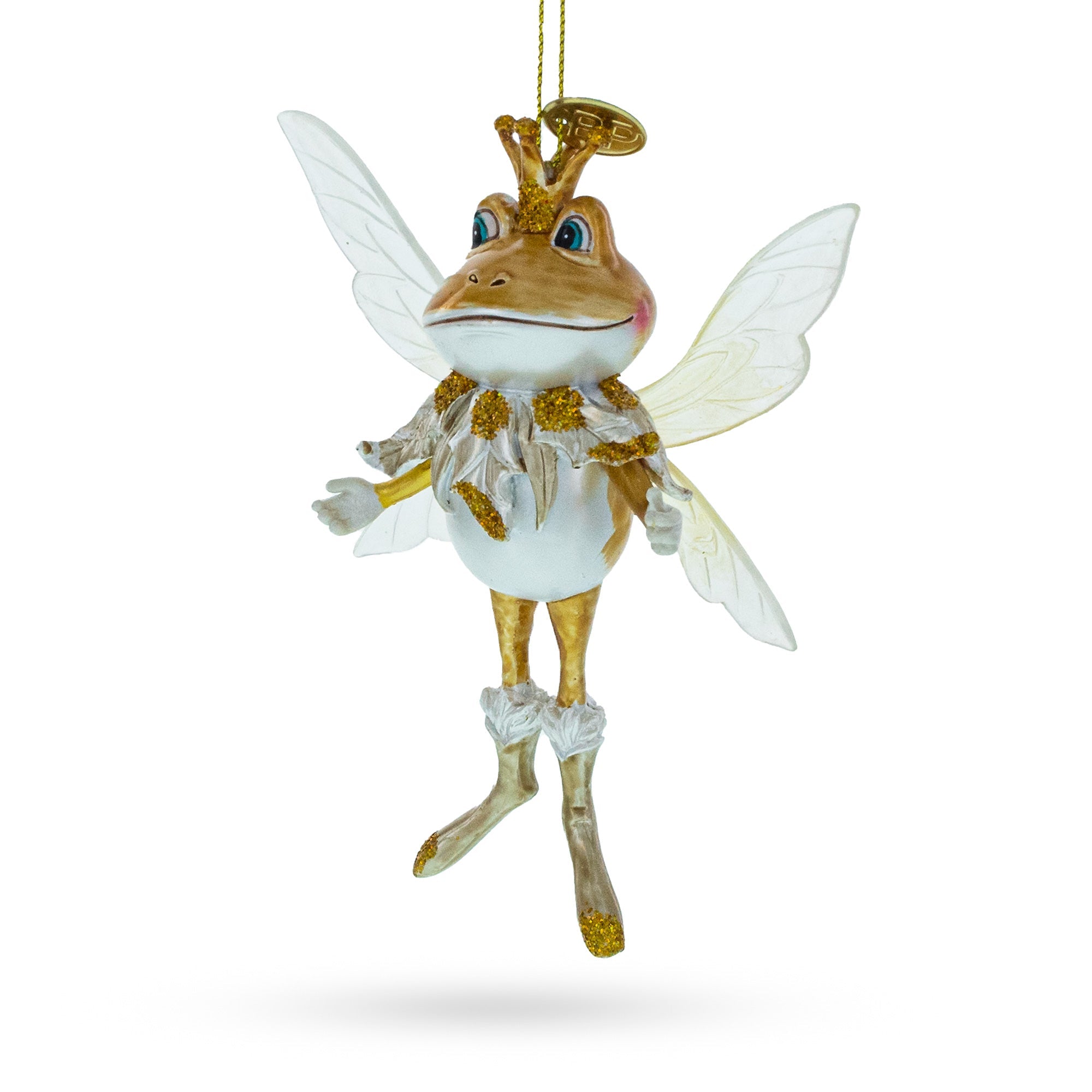 Fairy Frog with Wings Glass Christmas Ornament