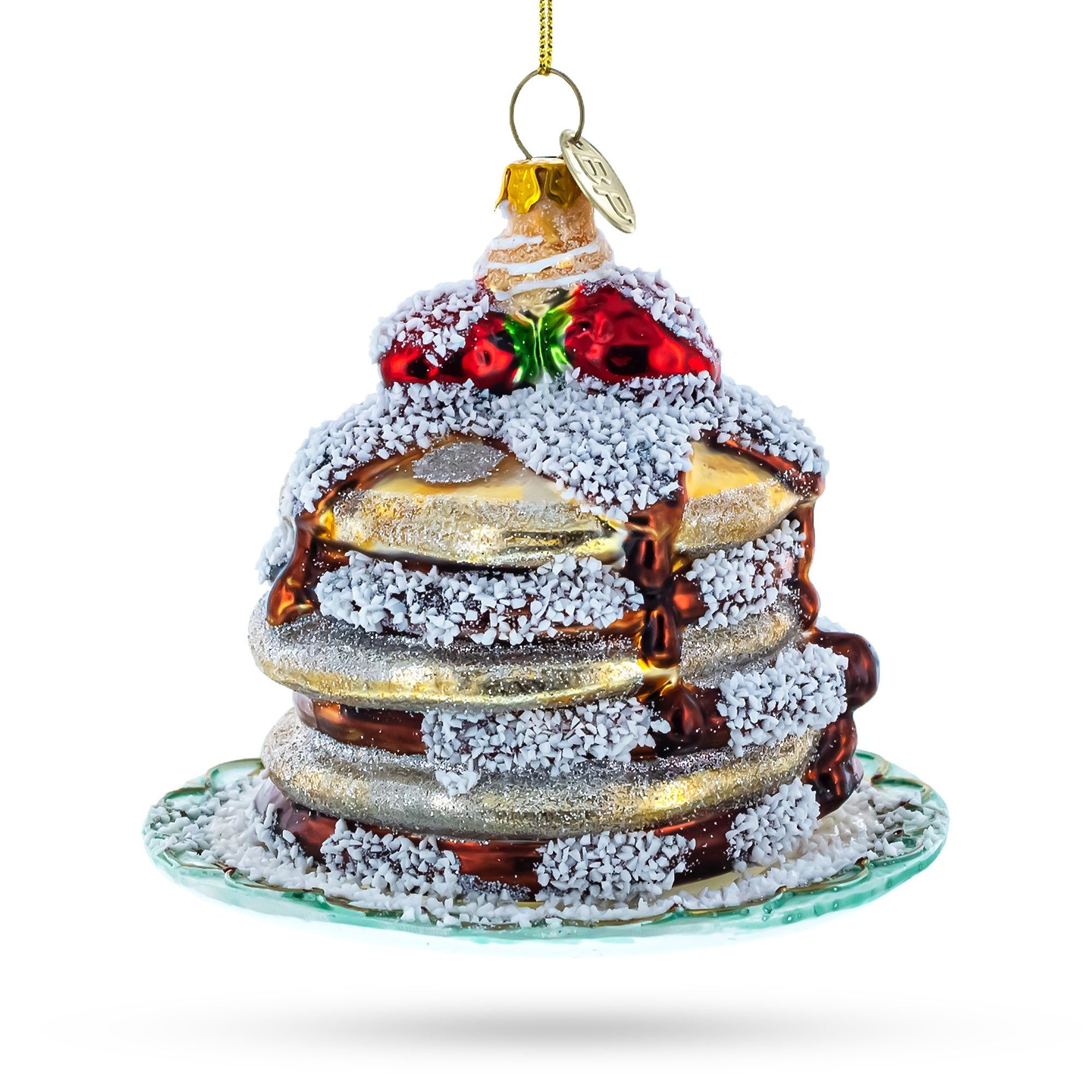 Pancakes with Maple Syrup Glass Christmas Ornament