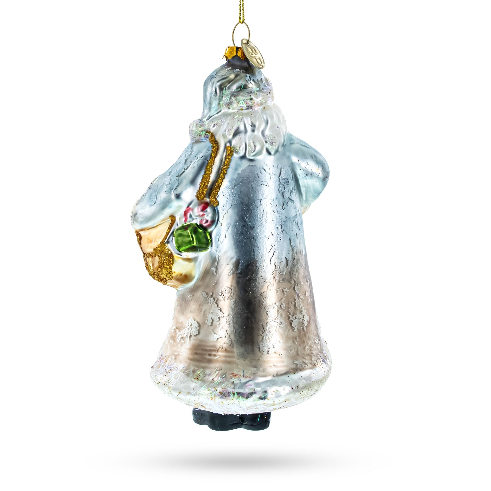 Glittered Santa Holding a Magical Lantern Glass Christmas Ornament