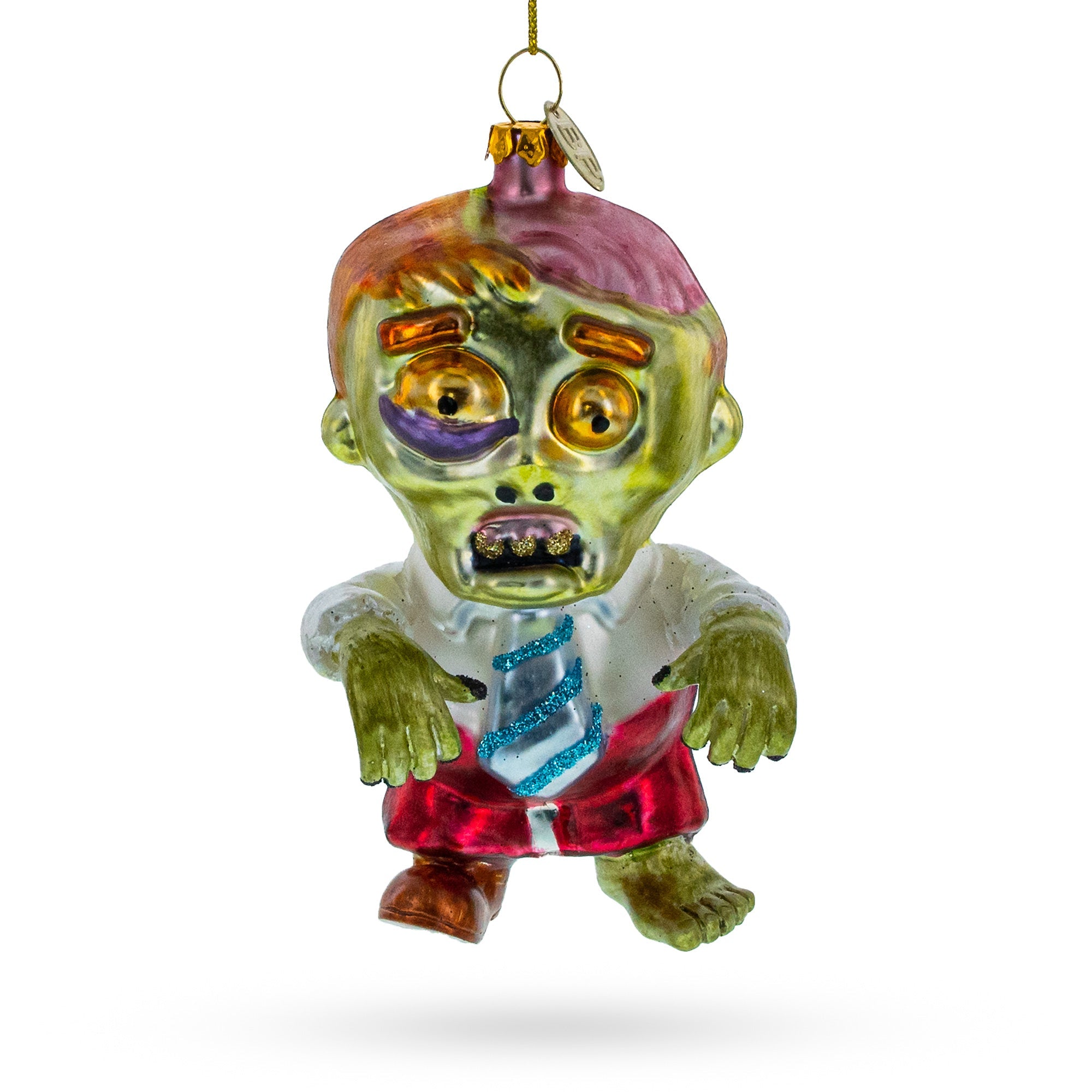 Zombie in Formal Attire Glass Christmas Ornament