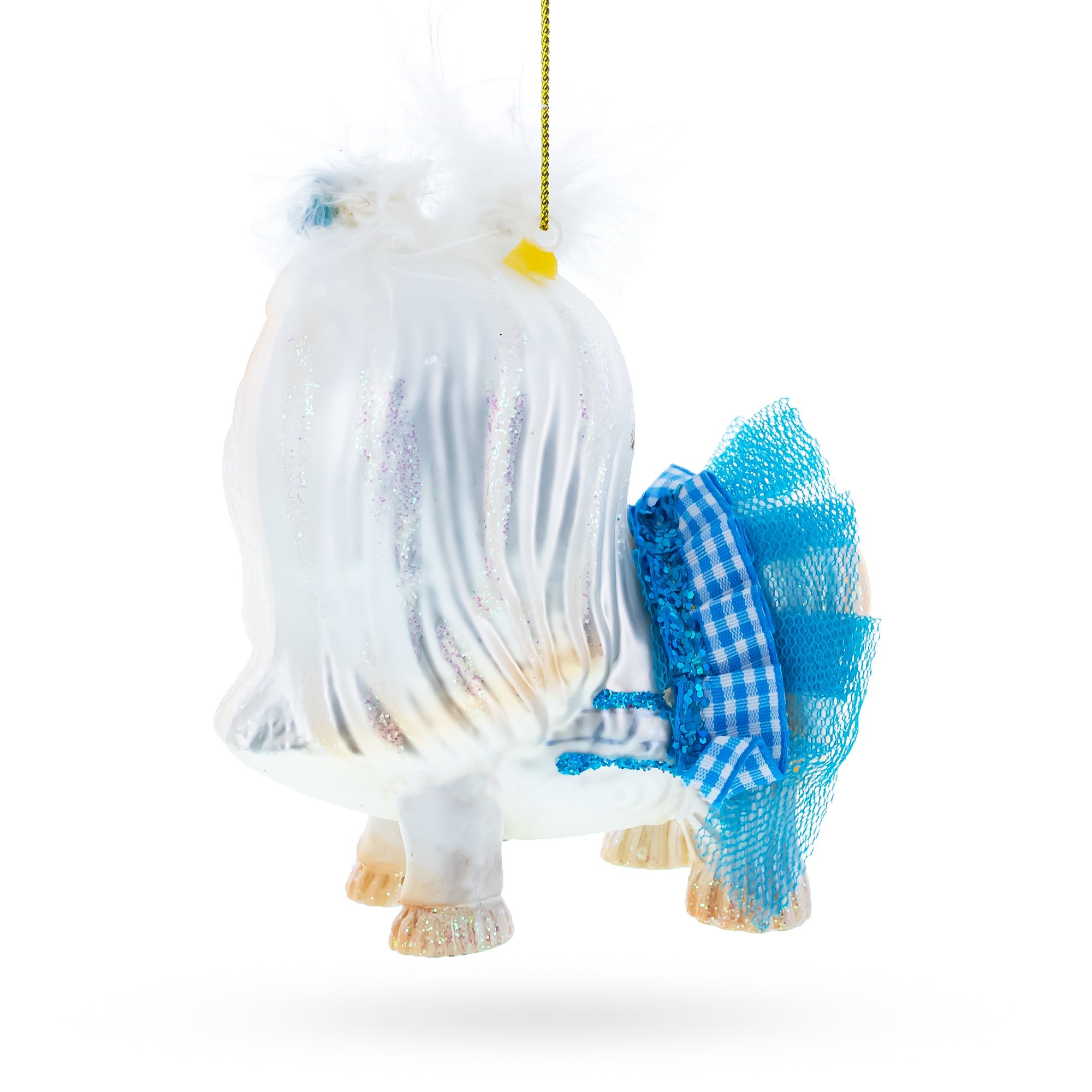 Maltese Dog in Blue Outfit Glass Christmas Ornament