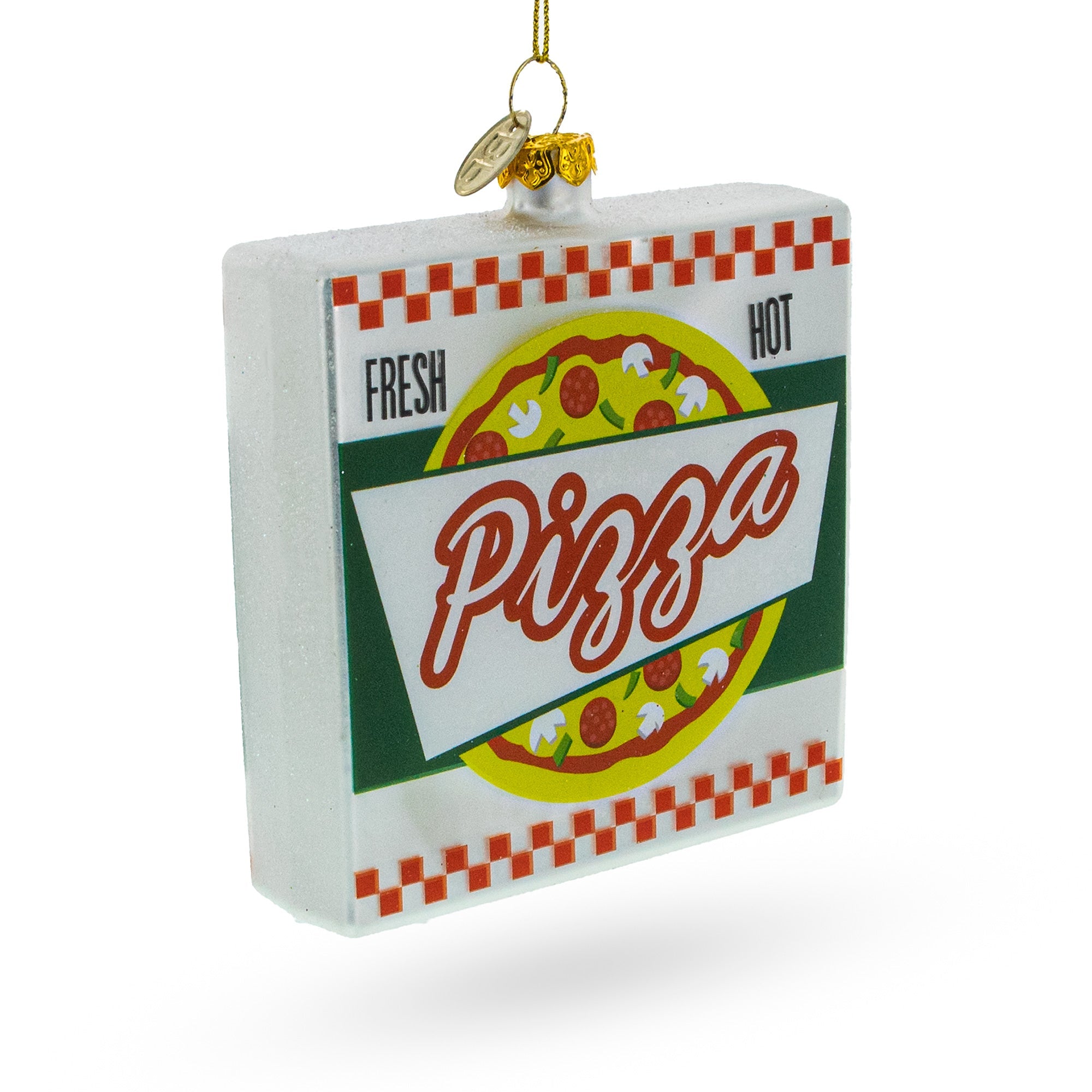Takeout Pizza Box Glass Christmas Ornament