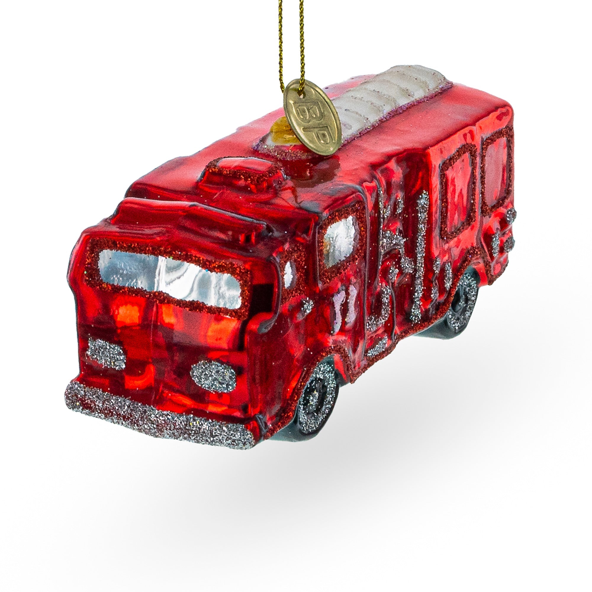 Gleaming Firetruck Glass Christmas Ornament
