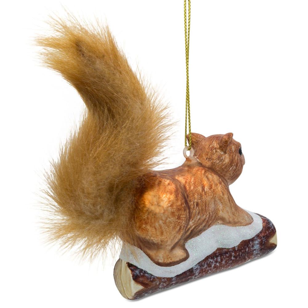 Squirrel on Snowy Branch Glass Christmas Ornament