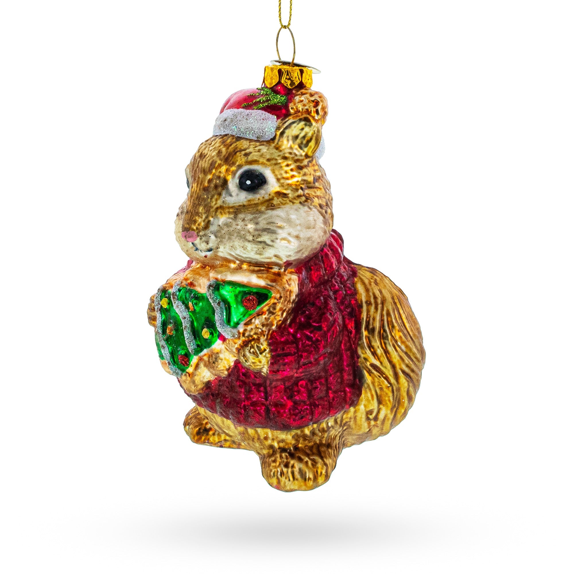 Chipmunk Adorning Christmas Tree Glass Ornament