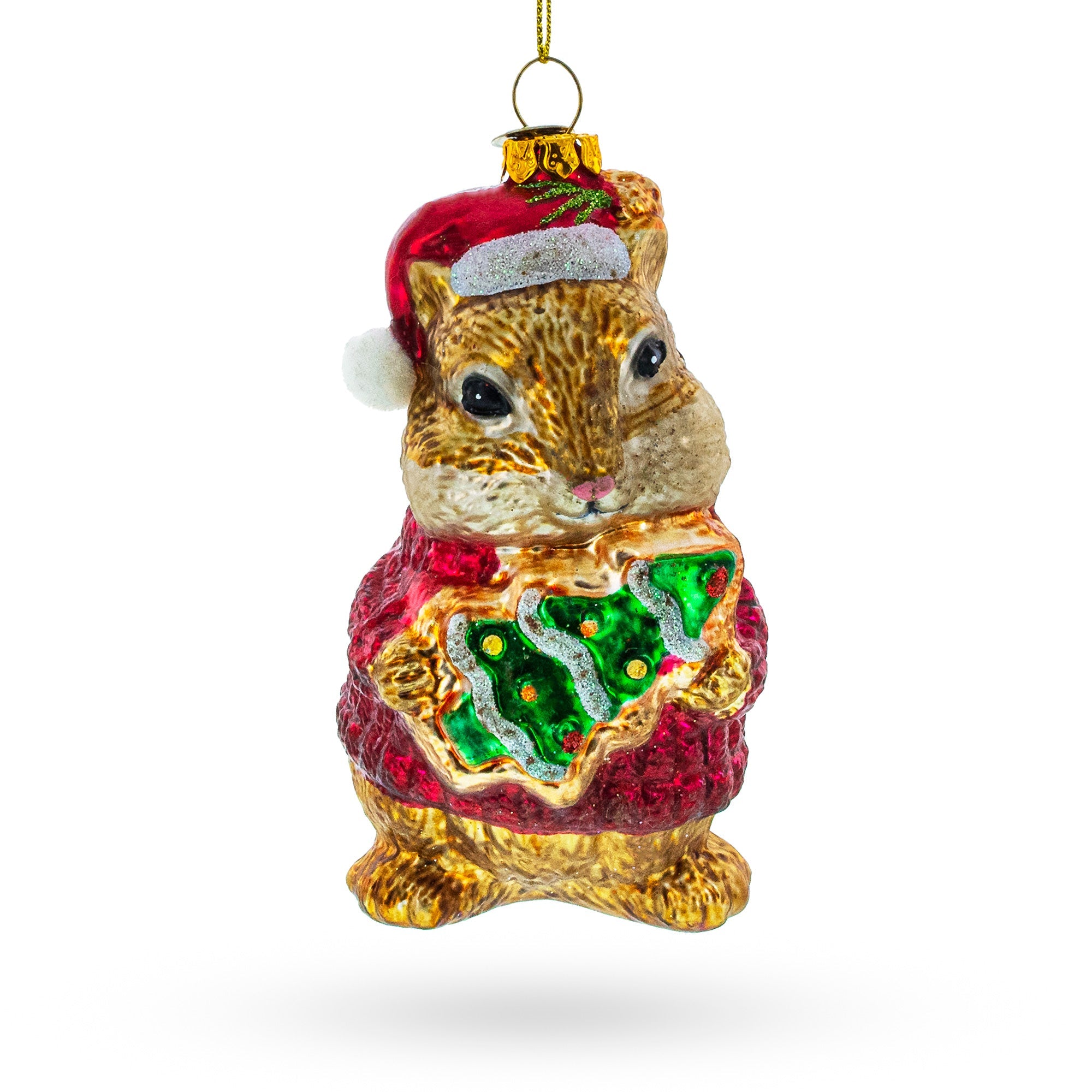 Chipmunk Adorning Christmas Tree Glass Ornament