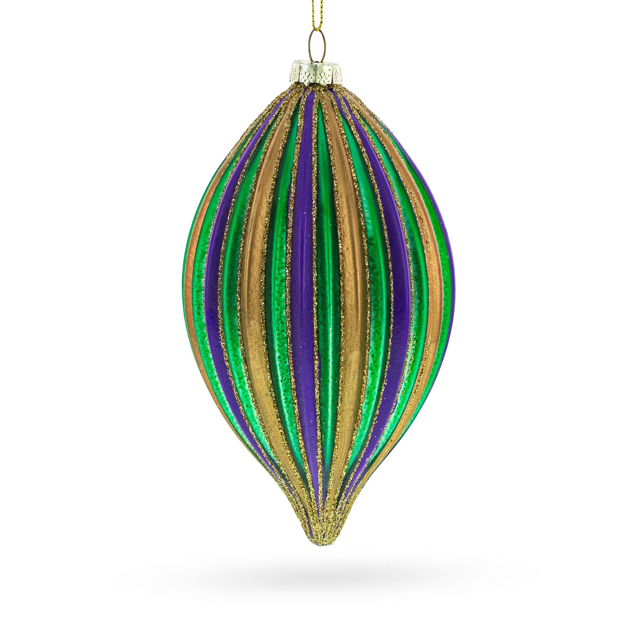 Set of 3 Mardi Gras Ribbed Glass Christmas Ornaments