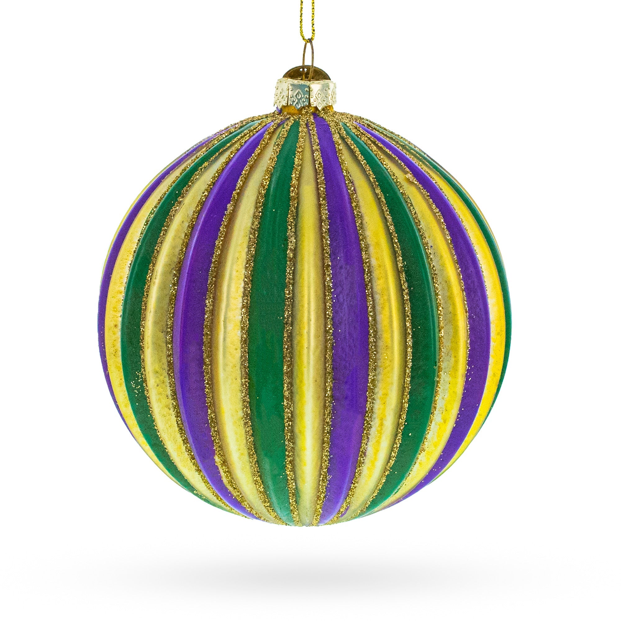 Set of 3 Mardi Gras Ribbed Glass Christmas Ornaments