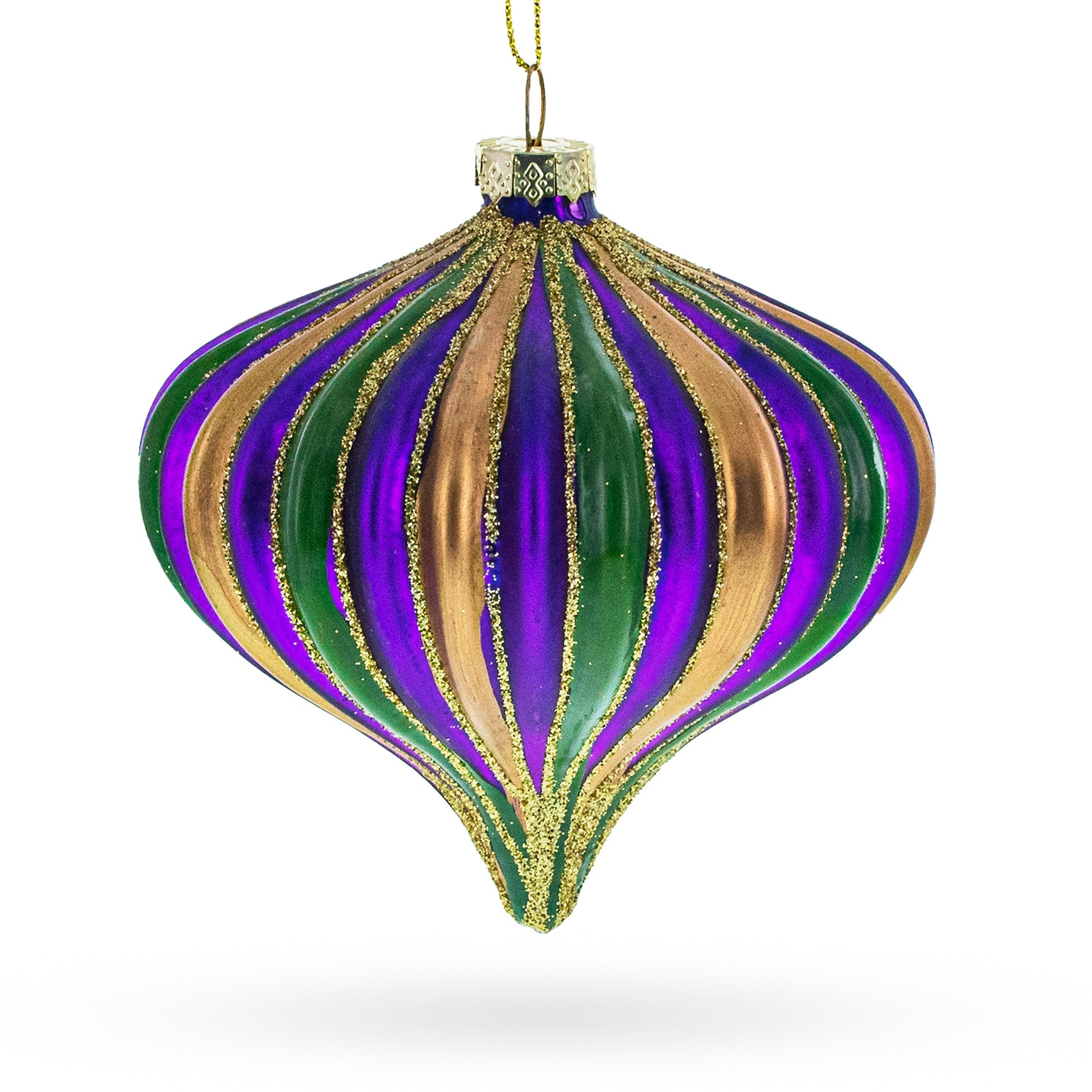 Set of 3 Mardi Gras Ribbed Glass Christmas Ornaments