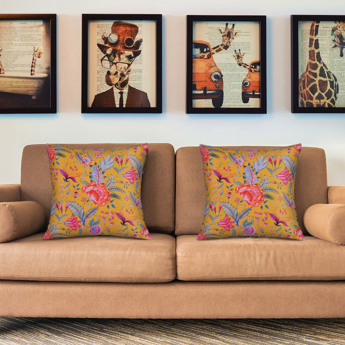 Floral Printed Throw Pillow Covers - 20 x 20 Inches