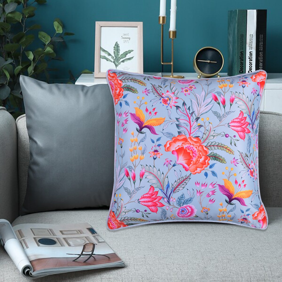 Floral Printed Throw Pillow Covers - 20 x 20 Inches