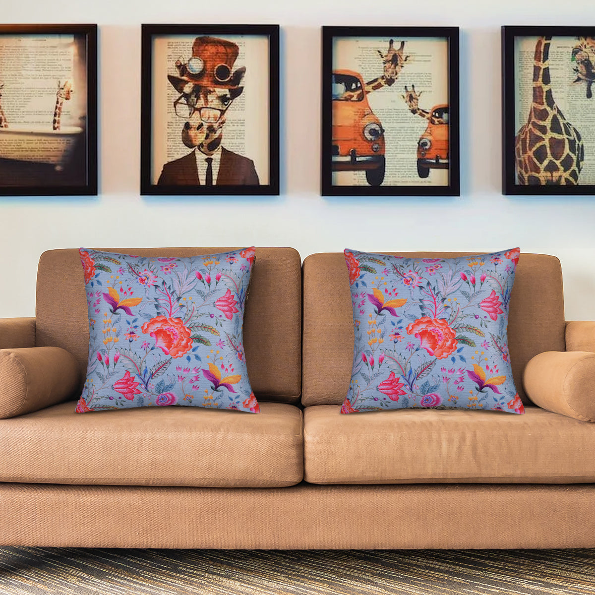 Floral Printed Throw Pillow Covers - 20 x 20 Inches