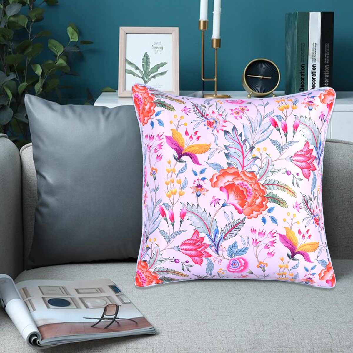 Floral Printed Throw Pillow Covers - 20 x 20 Inches