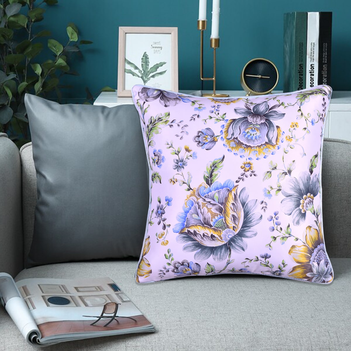 Floral Throw Pillow Covers - 20 x 20 Inches | Printed Cushion Covers With Zipper Closure