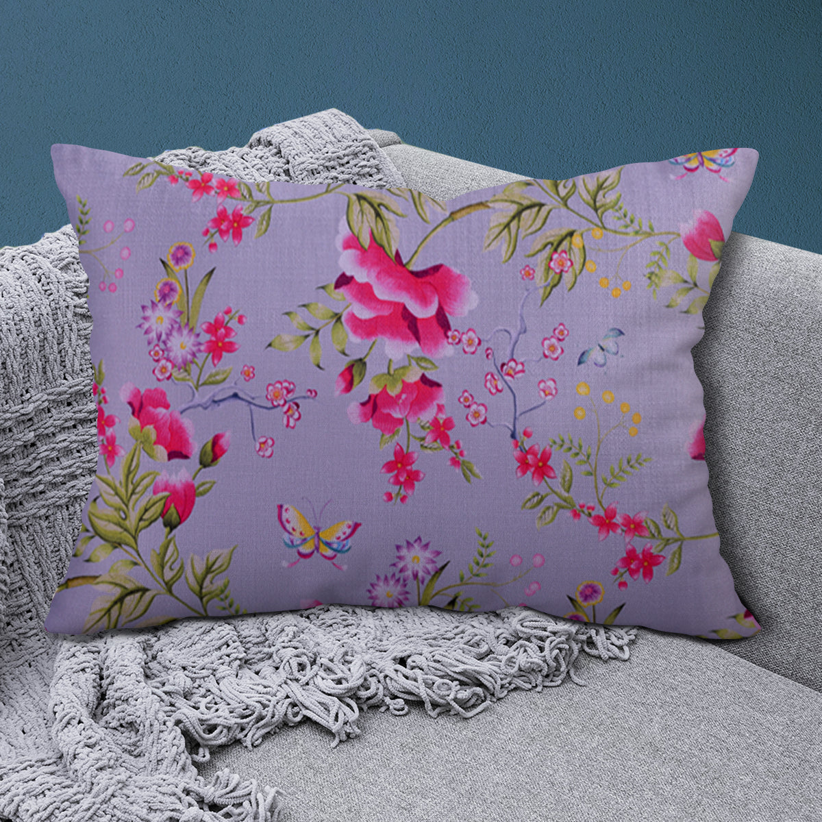 Floral Printed Throw Pillow Covers - 14 x 20 Inches