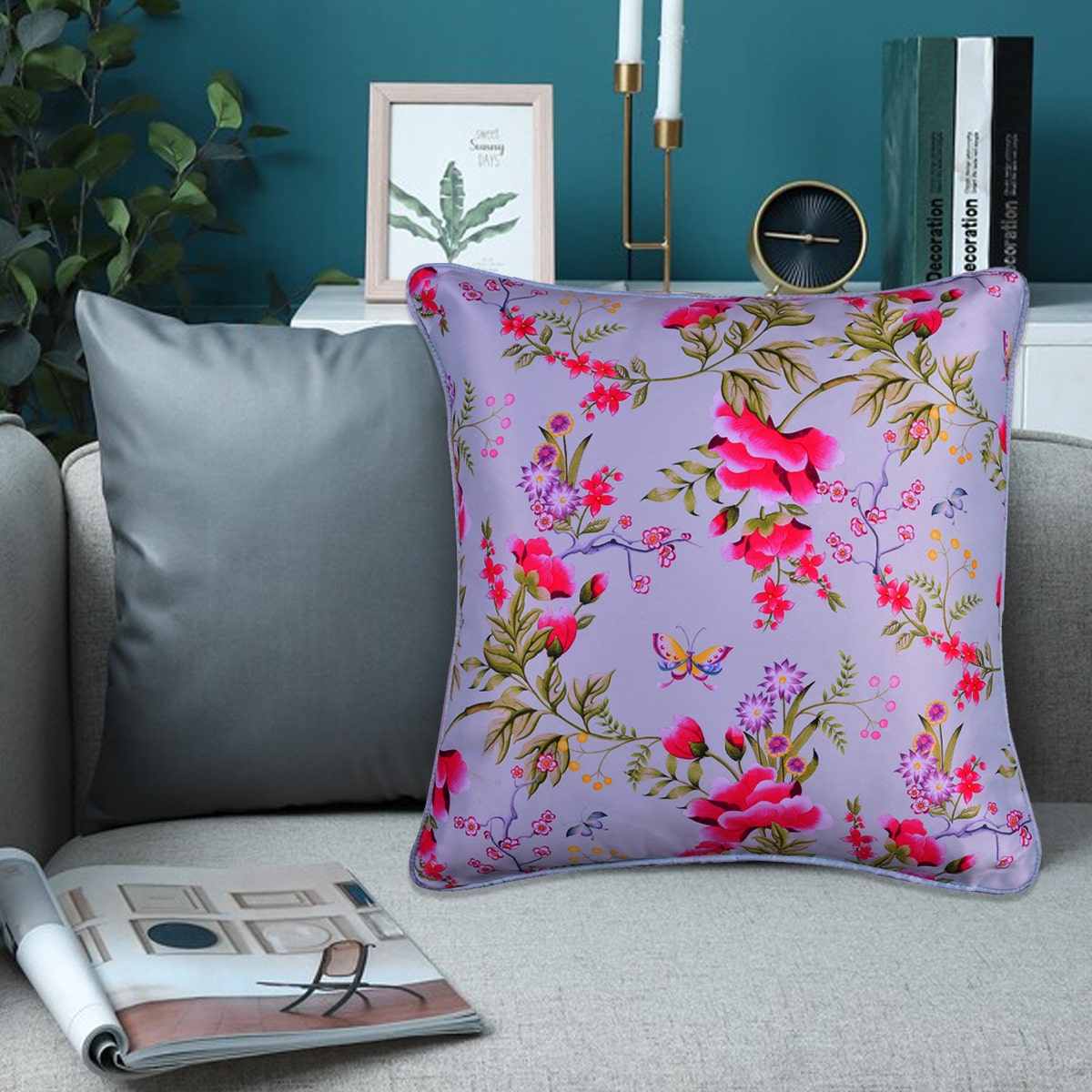 Floral Printed Throw Pillow Covers - 20 x 20 Inches