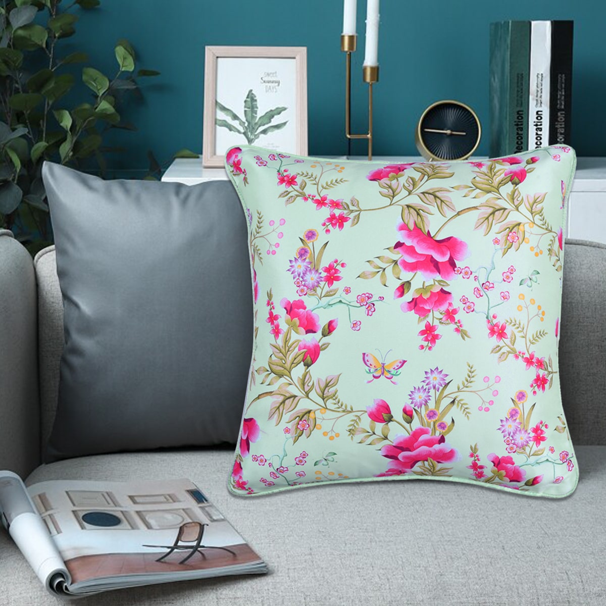 Floral Printed Throw Pillow Covers - 20 x 20 Inches