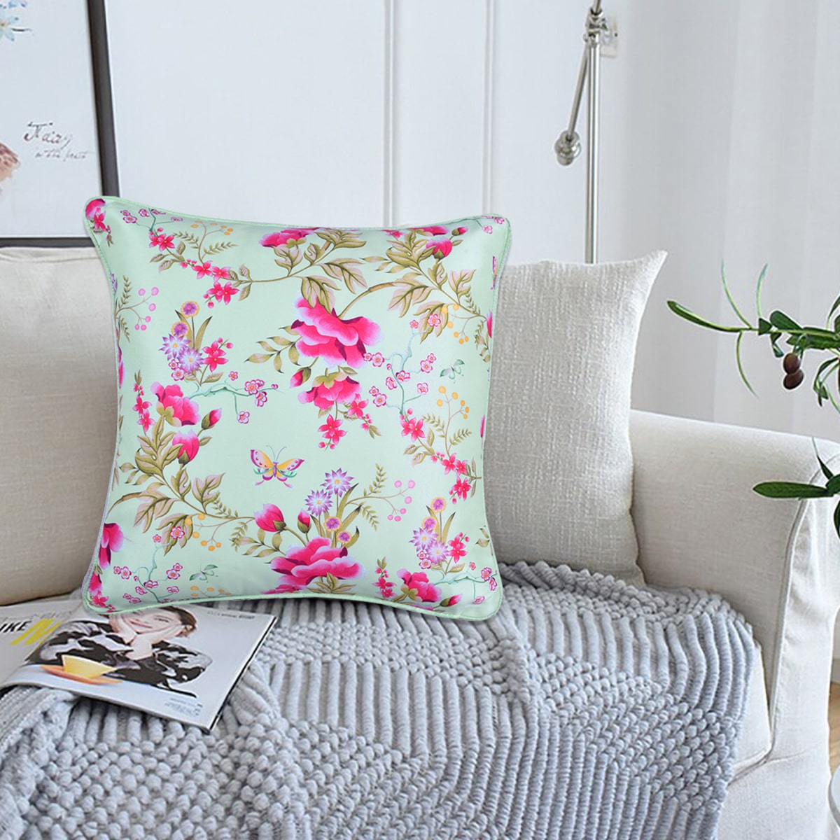Floral Printed Throw Pillow Covers - 20 x 20 Inches