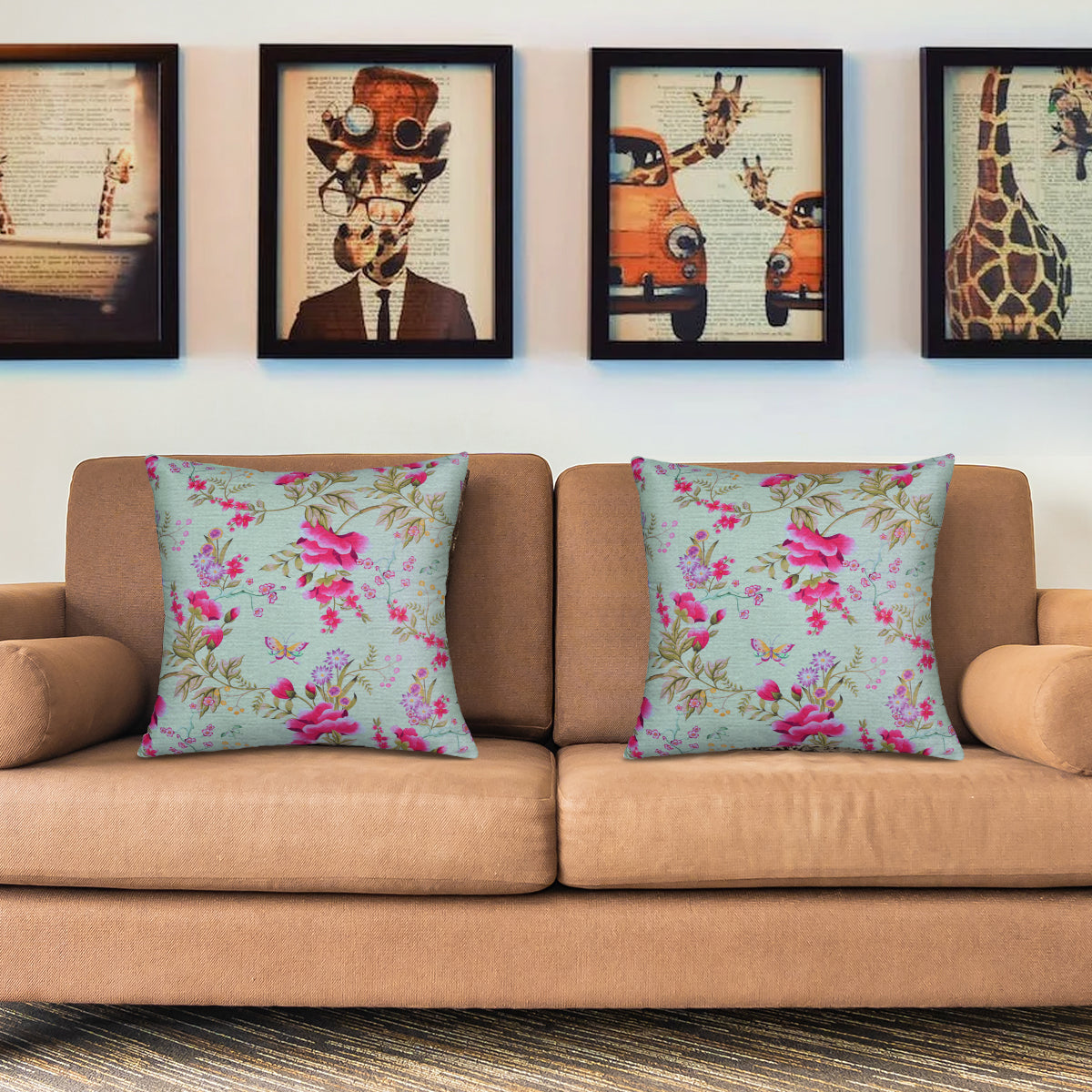 Floral Printed Throw Pillow Covers - 20 x 20 Inches
