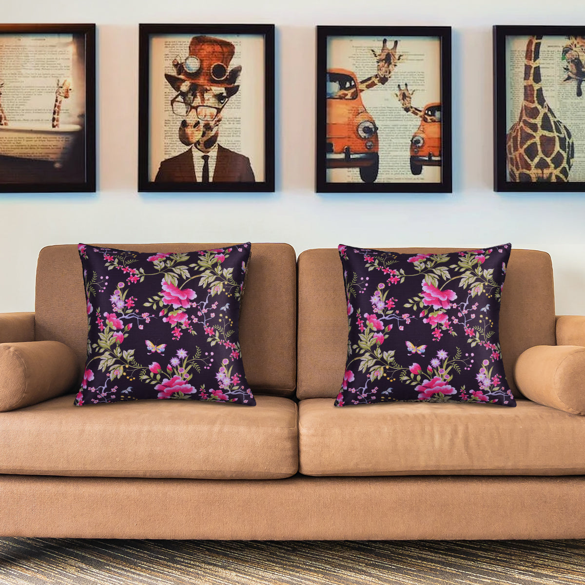 Floral Printed Throw Pillow Covers - 20 x 20 Inches
