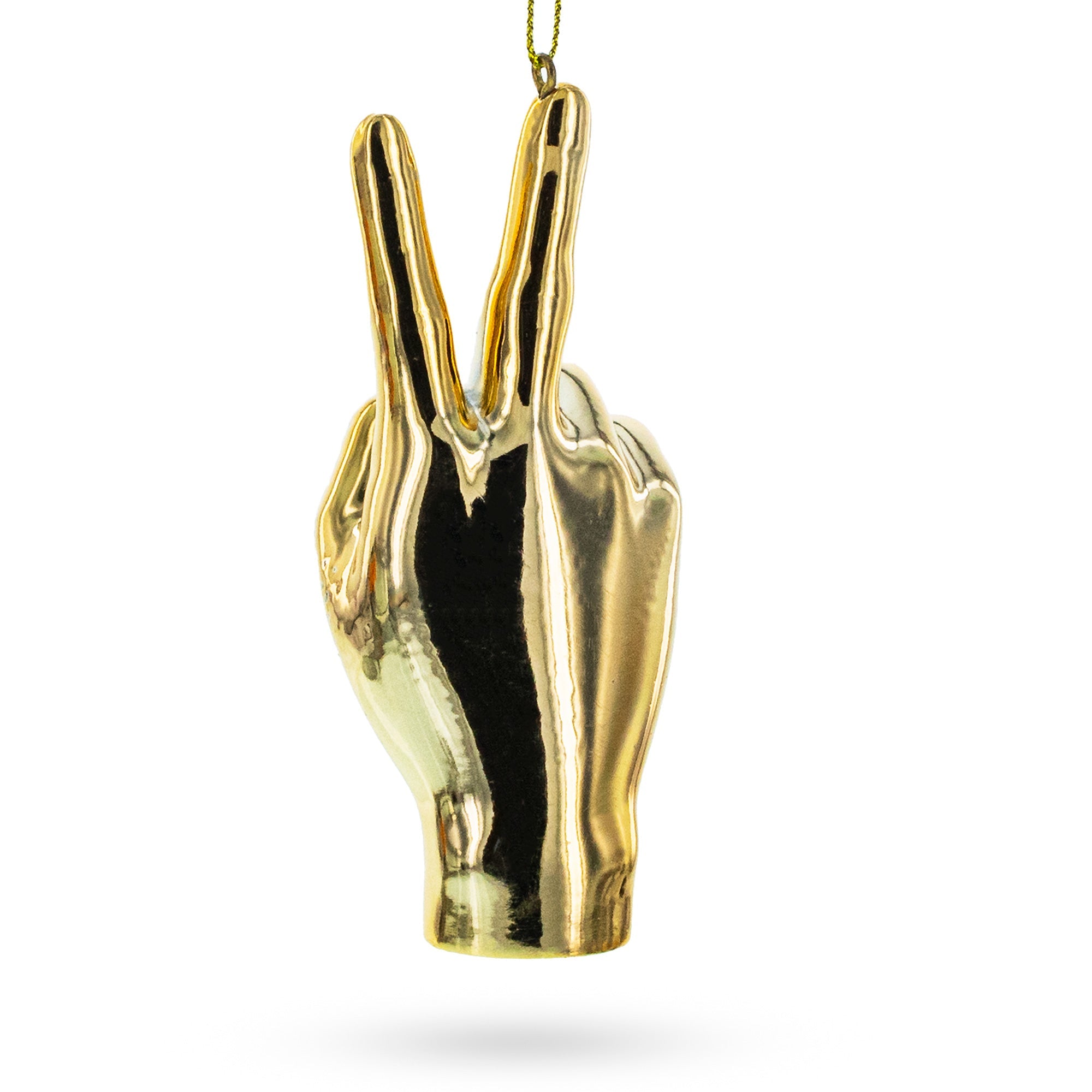 Golden Hand Peace Sign Resin Christmas Ornament