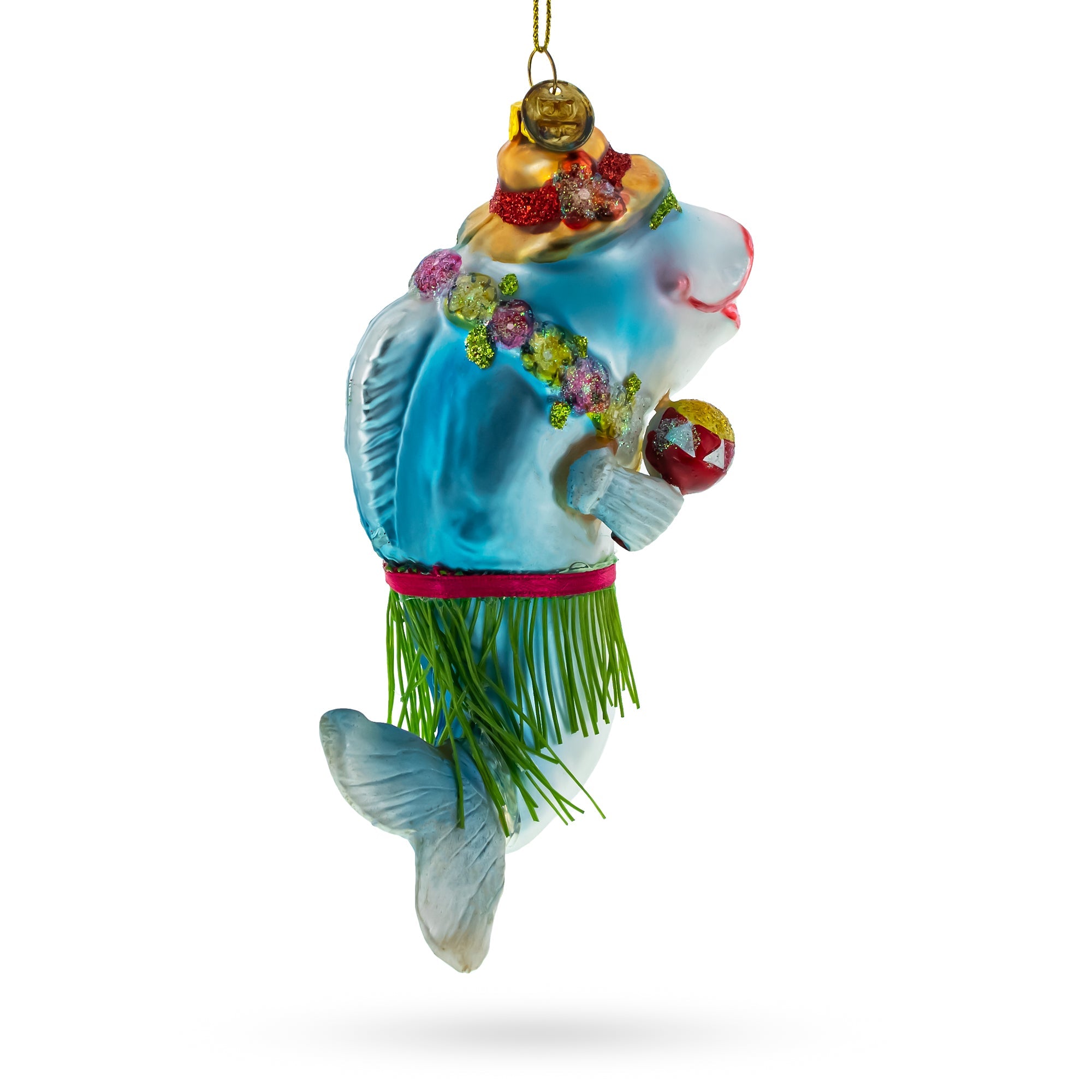 Hawaiian Shark with Maracas Glass Christmas Ornament