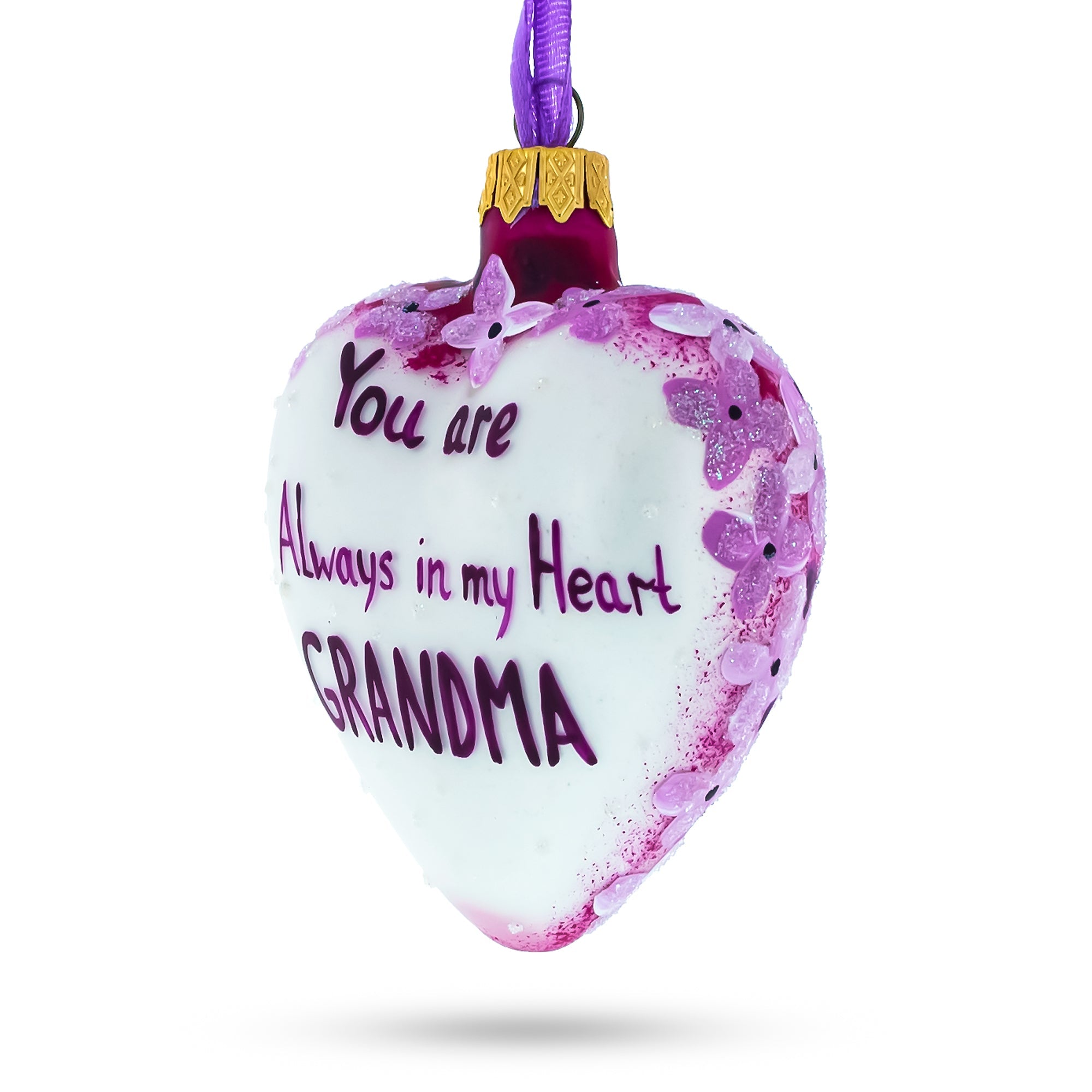 Grandma Always in My Heart Glass Heart Christmas Ornament