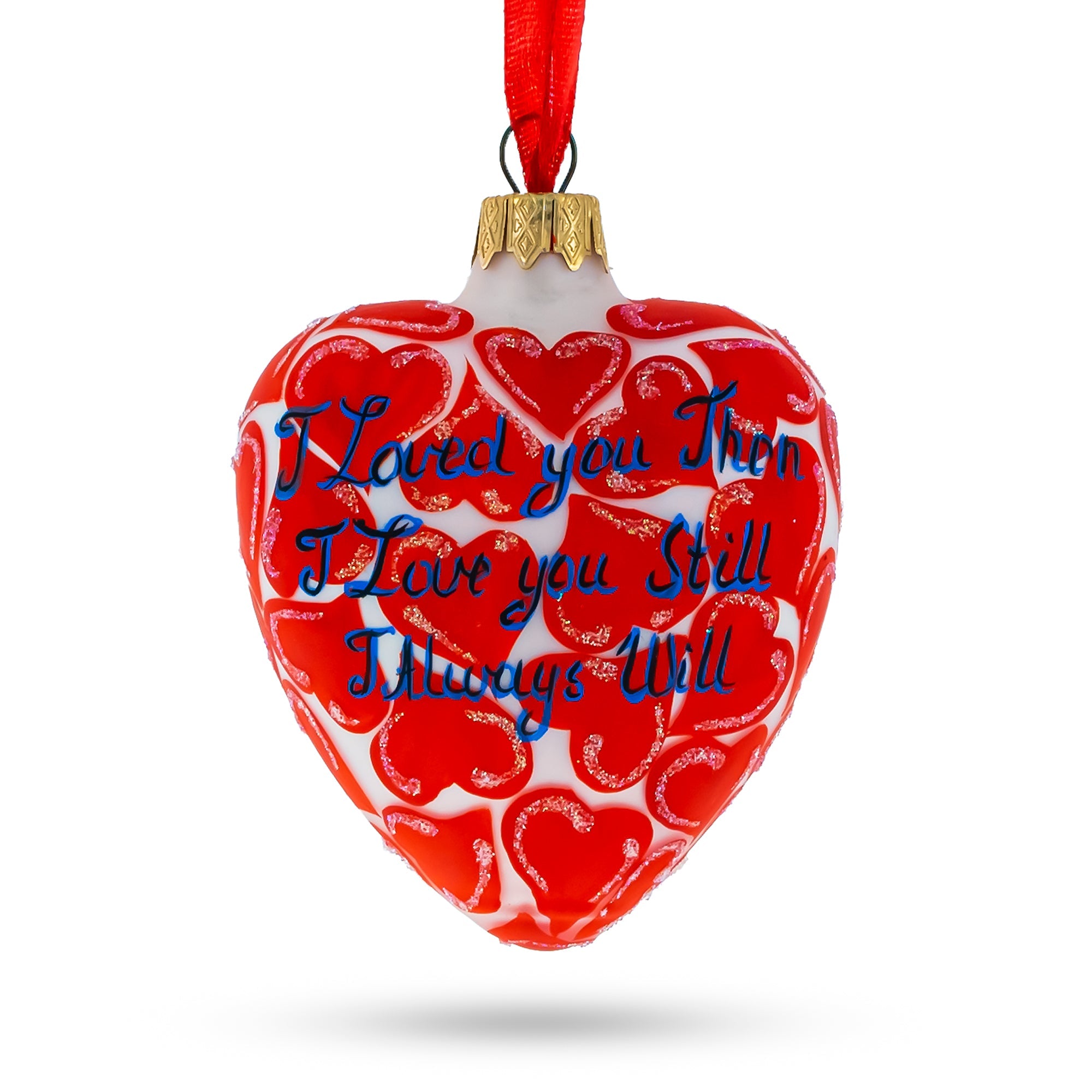 Glass Heart with I Love You Text Christmas Ornament