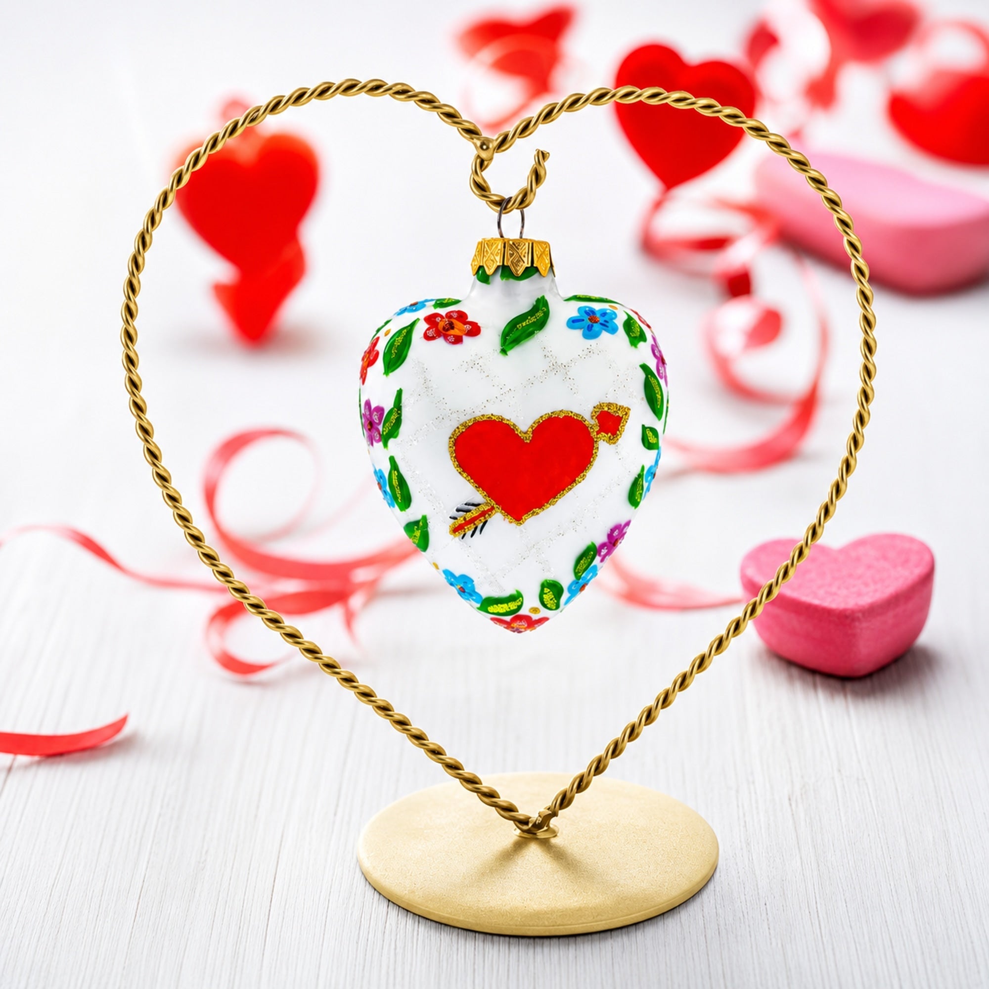 Arrow In Red Heart Valentine's Day Glass Ornament