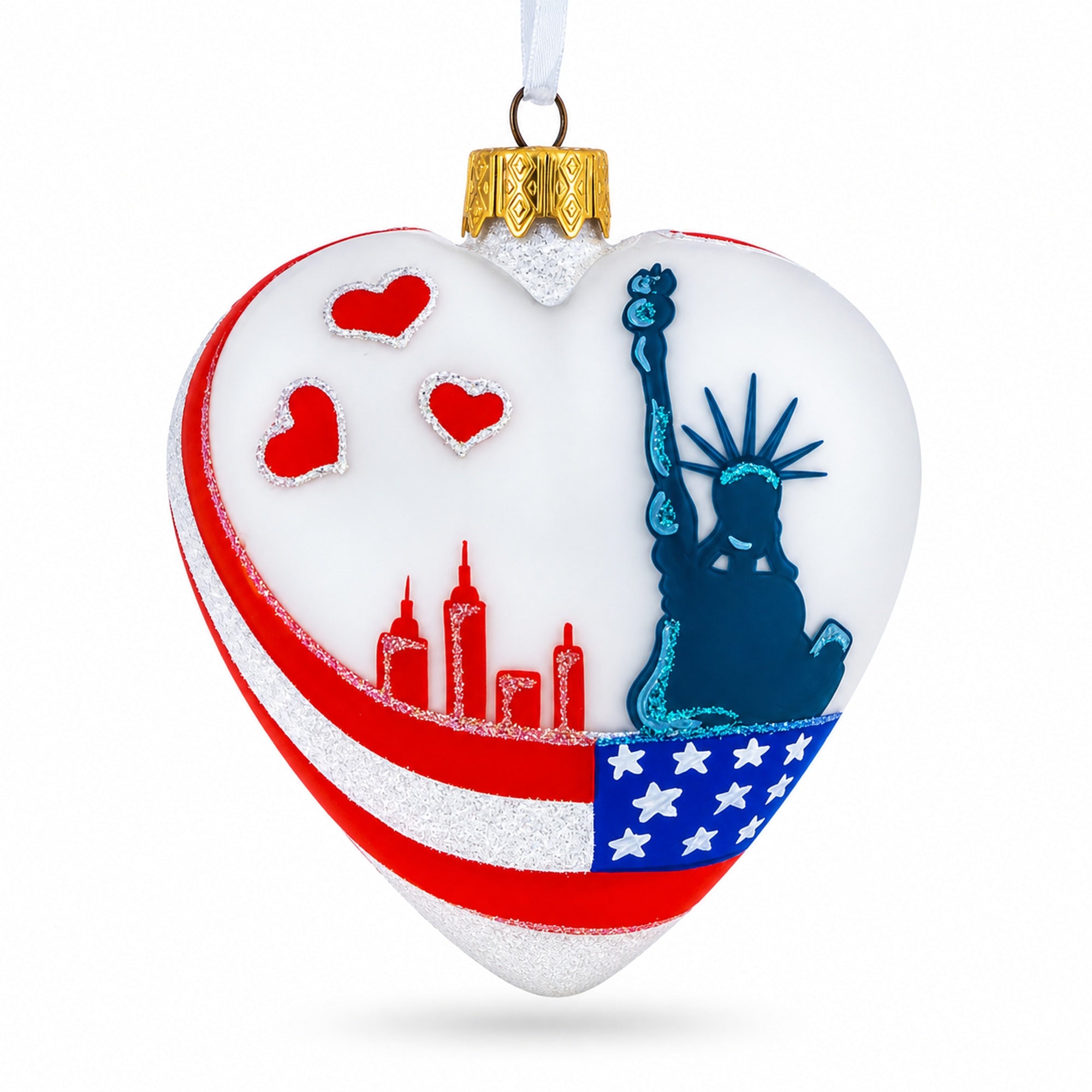I Love New York Heart Glass Christmas Ornament
