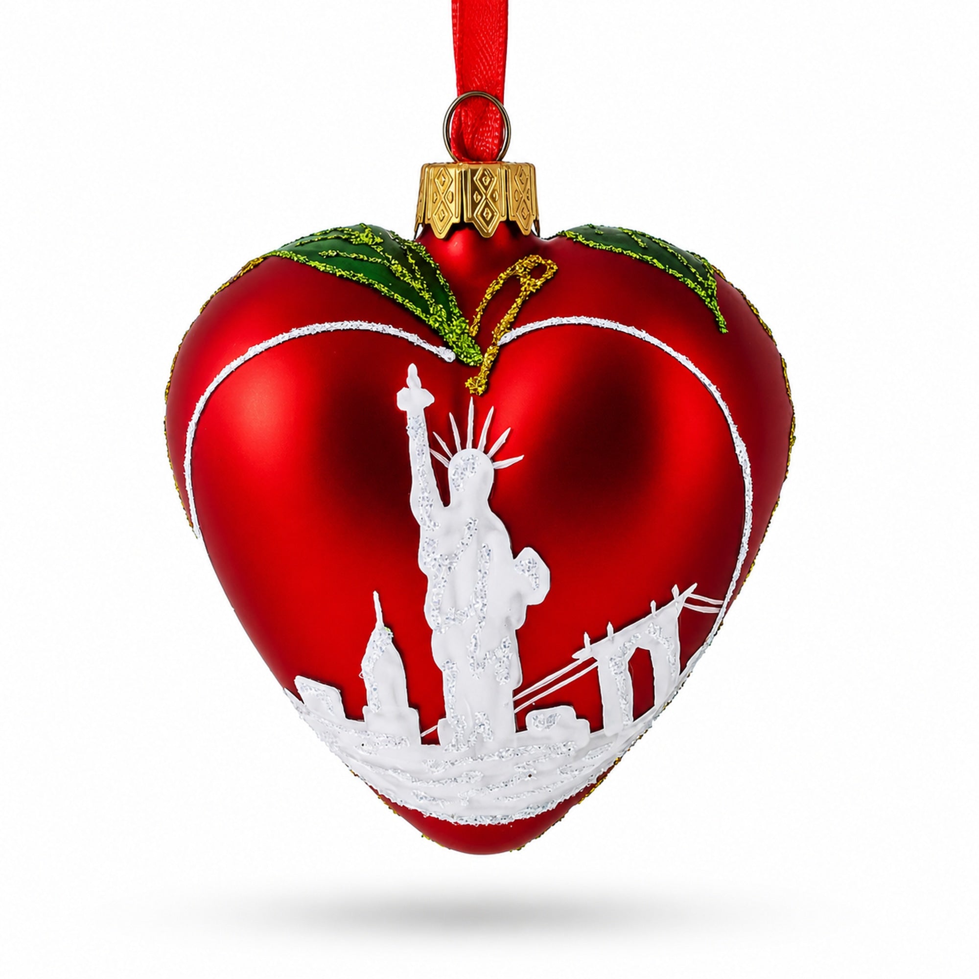 I Love New York Glass Heart Christmas Ornament