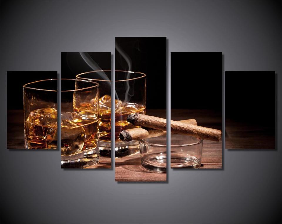 Cigar and Bourbon 5-Piece Framed Canvas Wall Art