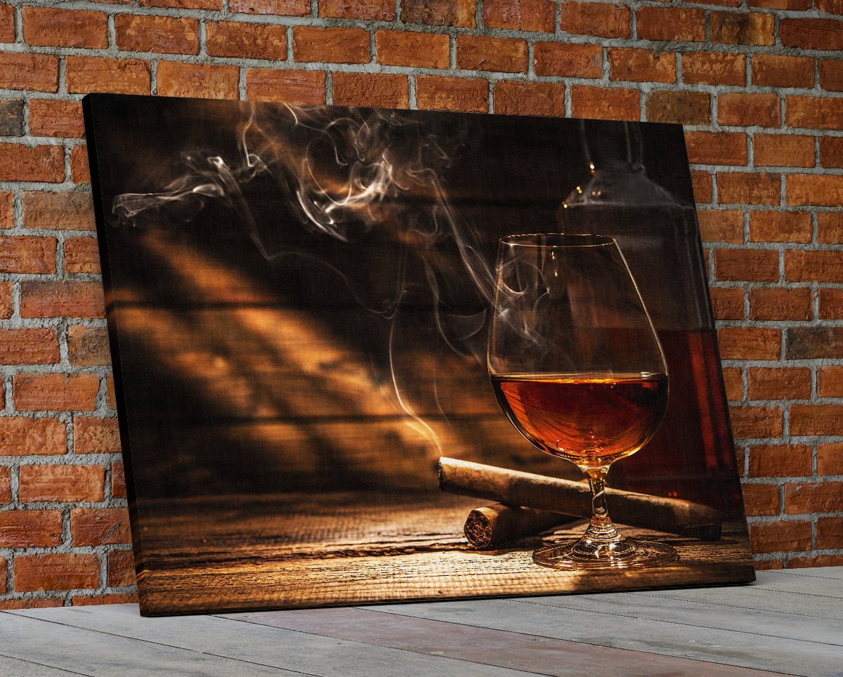 Cigar And Bourbon Canvas Wall Art, Bourbon Art, Cigar Art For Office Or Man Cave
