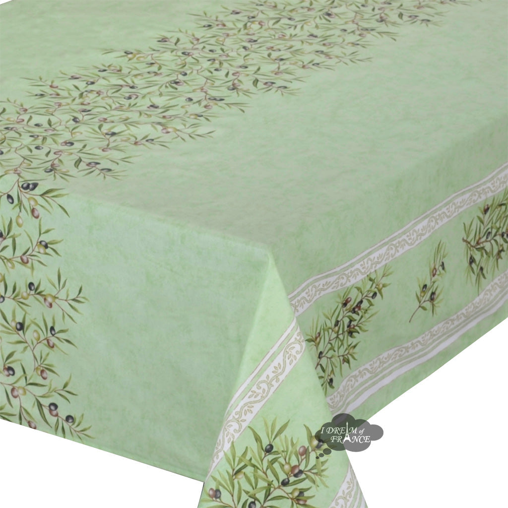 60x96" Rectangular Clos des Oliviers Green Double Border Acylic-Coated Cotton Tablecloth by Label France