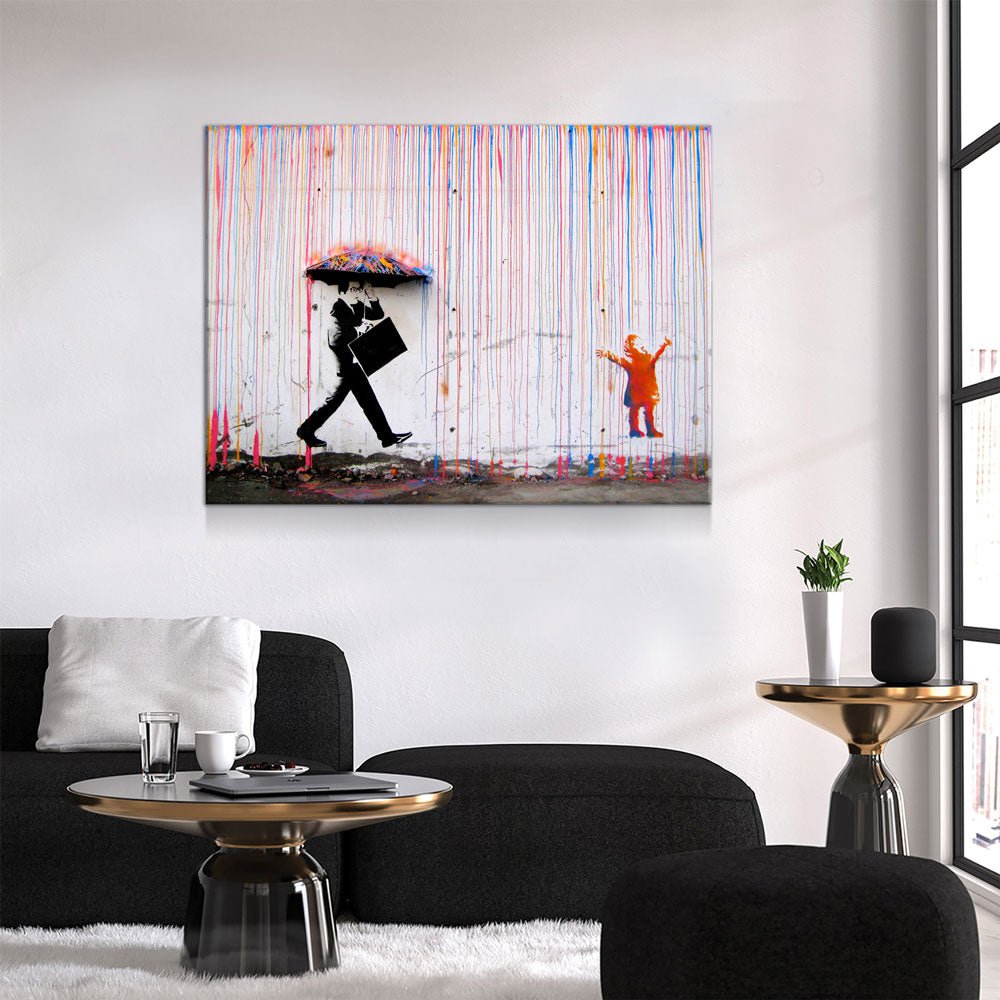 Colored Rain Canvas Wall Art, Banksy Style Print, Banksy Art Canvas Wall Art, Graffiti Art, Abstract Art