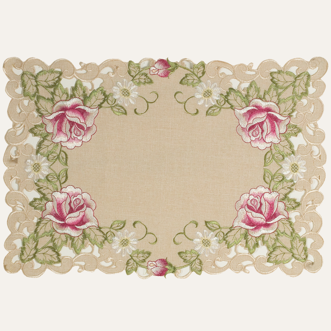 Beige Placemats – European Embroidery, Set of 6