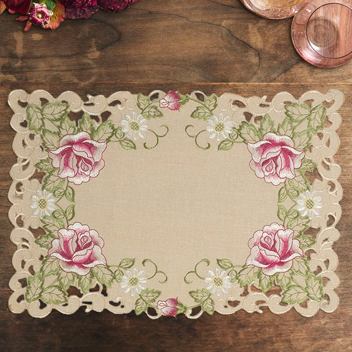 Beige Placemats – European Embroidery, Set of 6