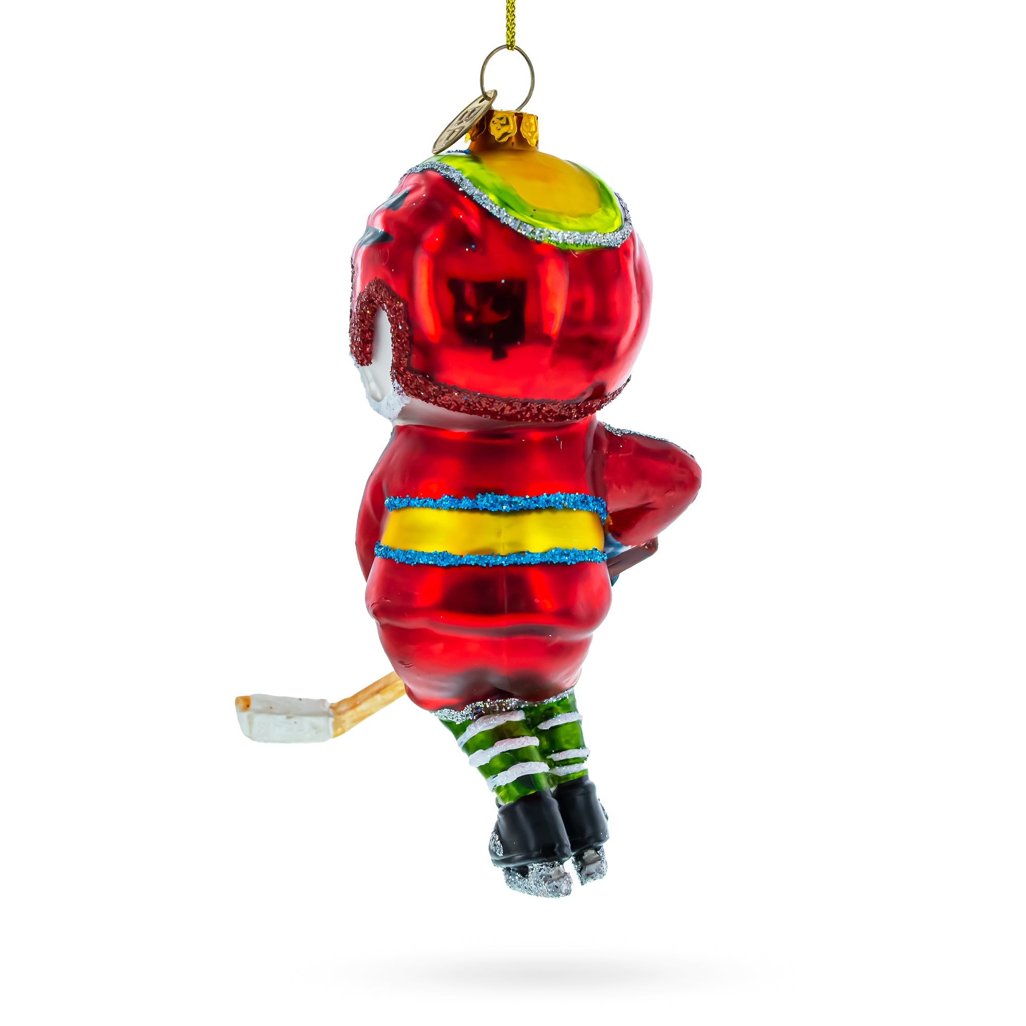 Snowman Playing Hockey Glass Christmas Ornament