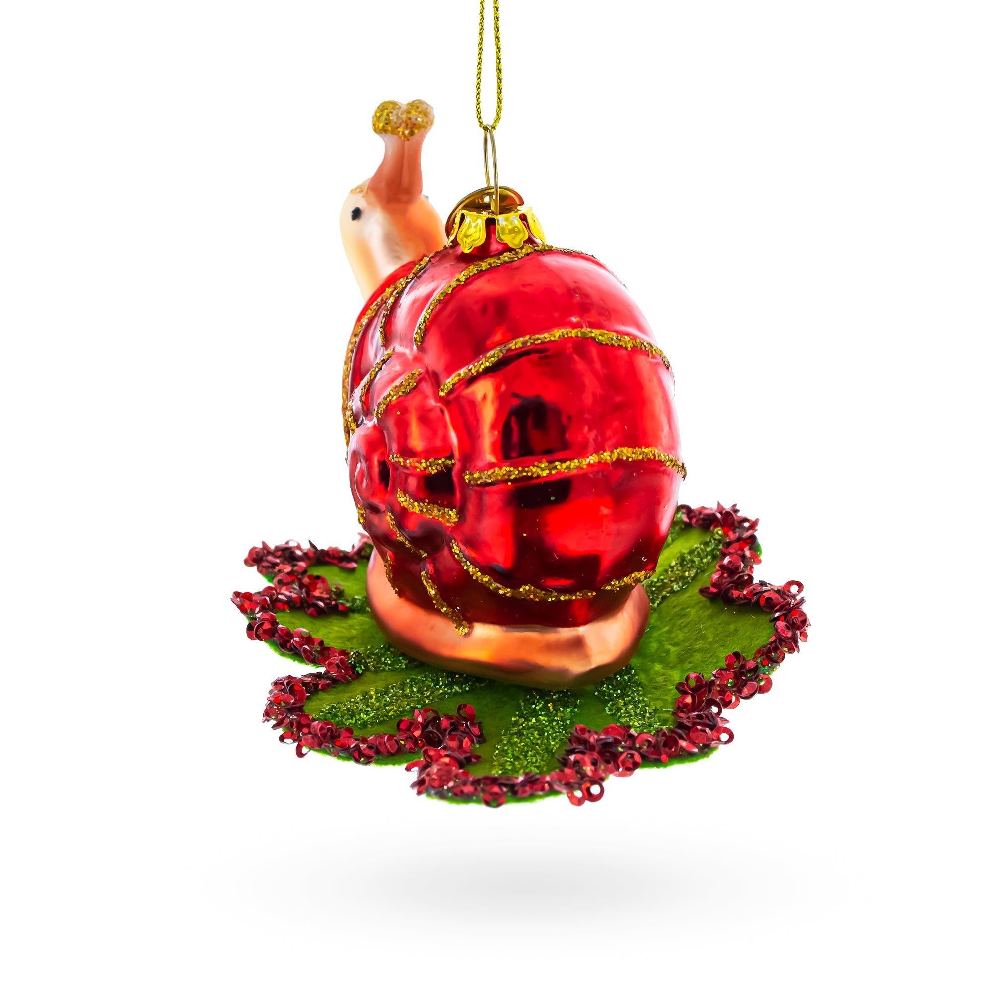 Snail Perched on a Green Leaf Glass Christmas Ornament